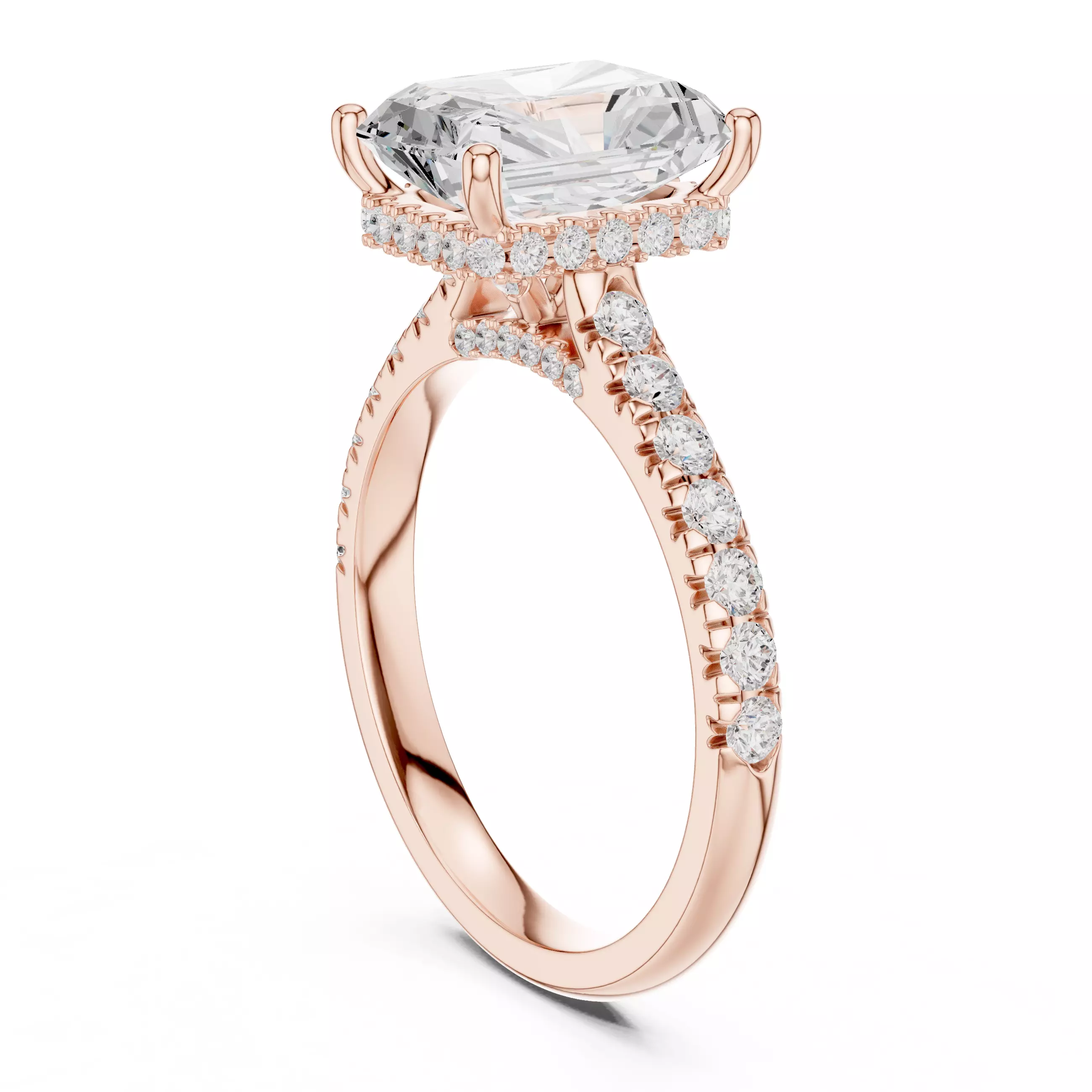 Radiant Cut Hidden Halo Pave Diamond On Bridge Ring File Video 3D print model_3