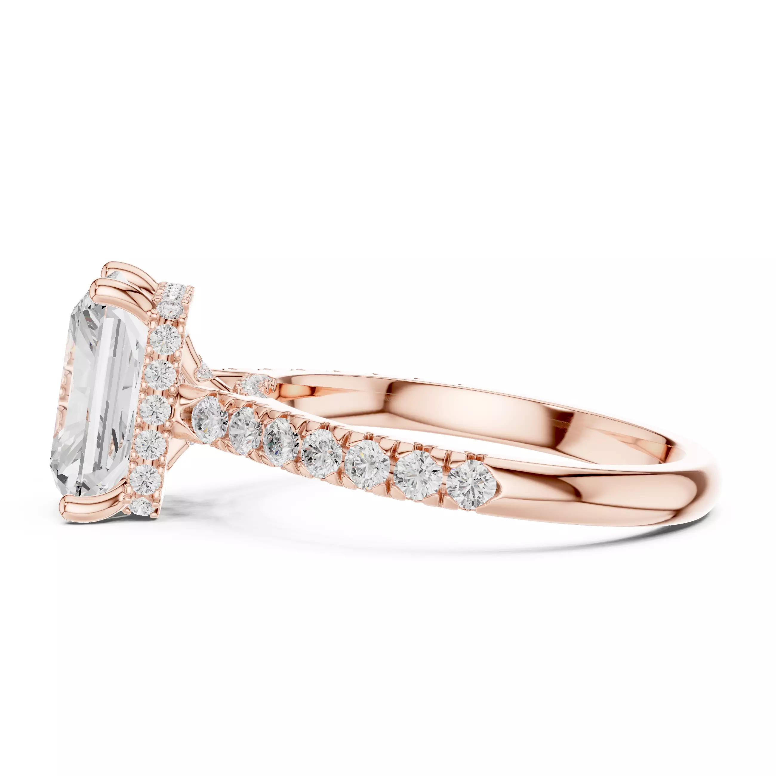 Radiant Cut Hidden Halo Pave Diamond On Bridge Ring File Video 3D print model_5