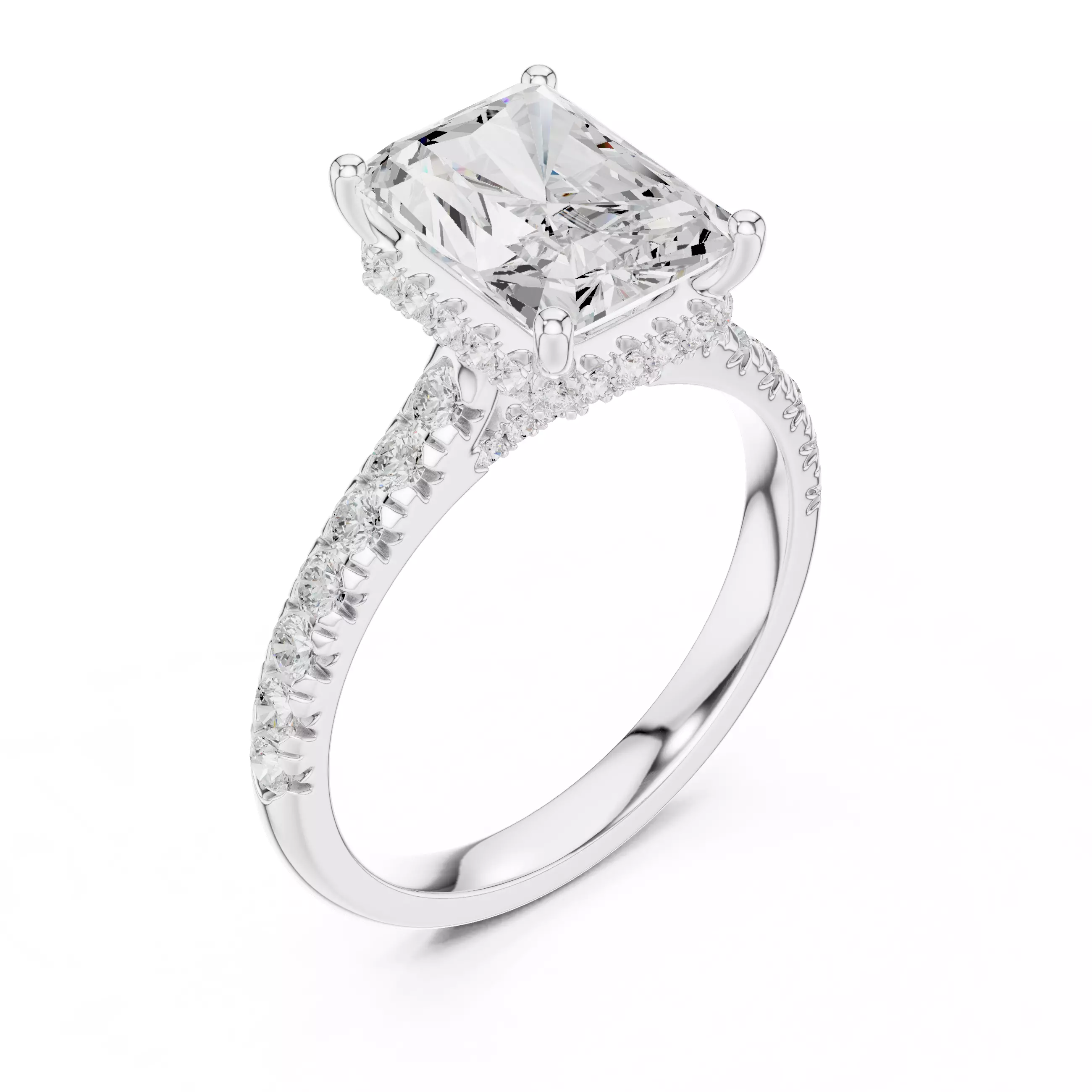 Radiant Cut Hidden Halo Pave Diamond On Bridge Ring File Video 3D print model_10