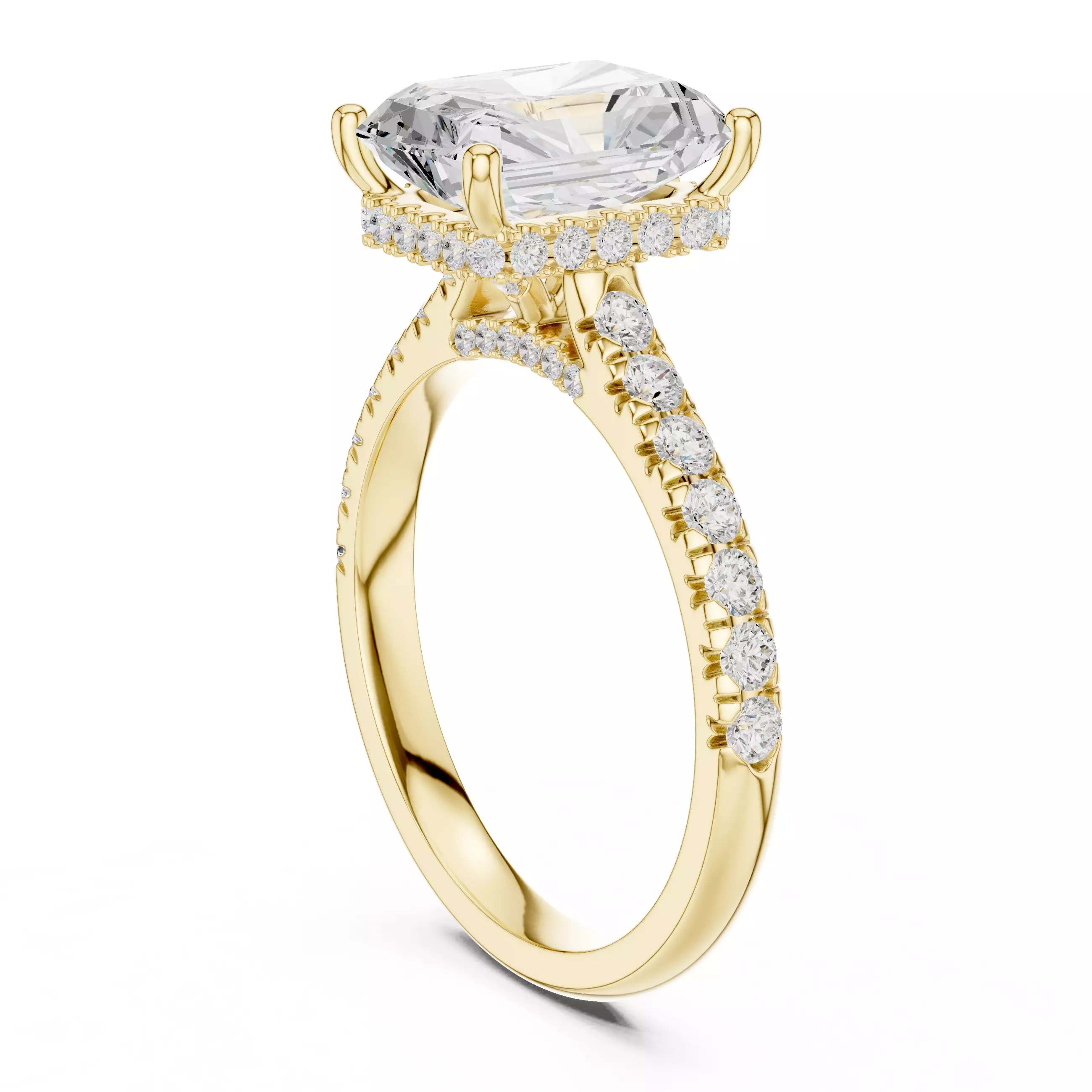Radiant Cut Hidden Halo Pave Diamond On Bridge Ring File Video 3D print model_6