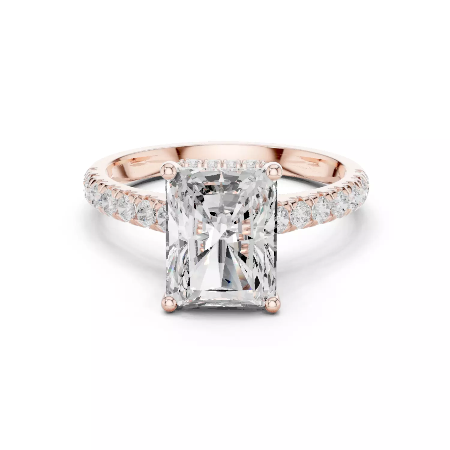 Radiant Cut Hidden Halo Pave Diamond On Bridge Ring File Video 3D print model_12