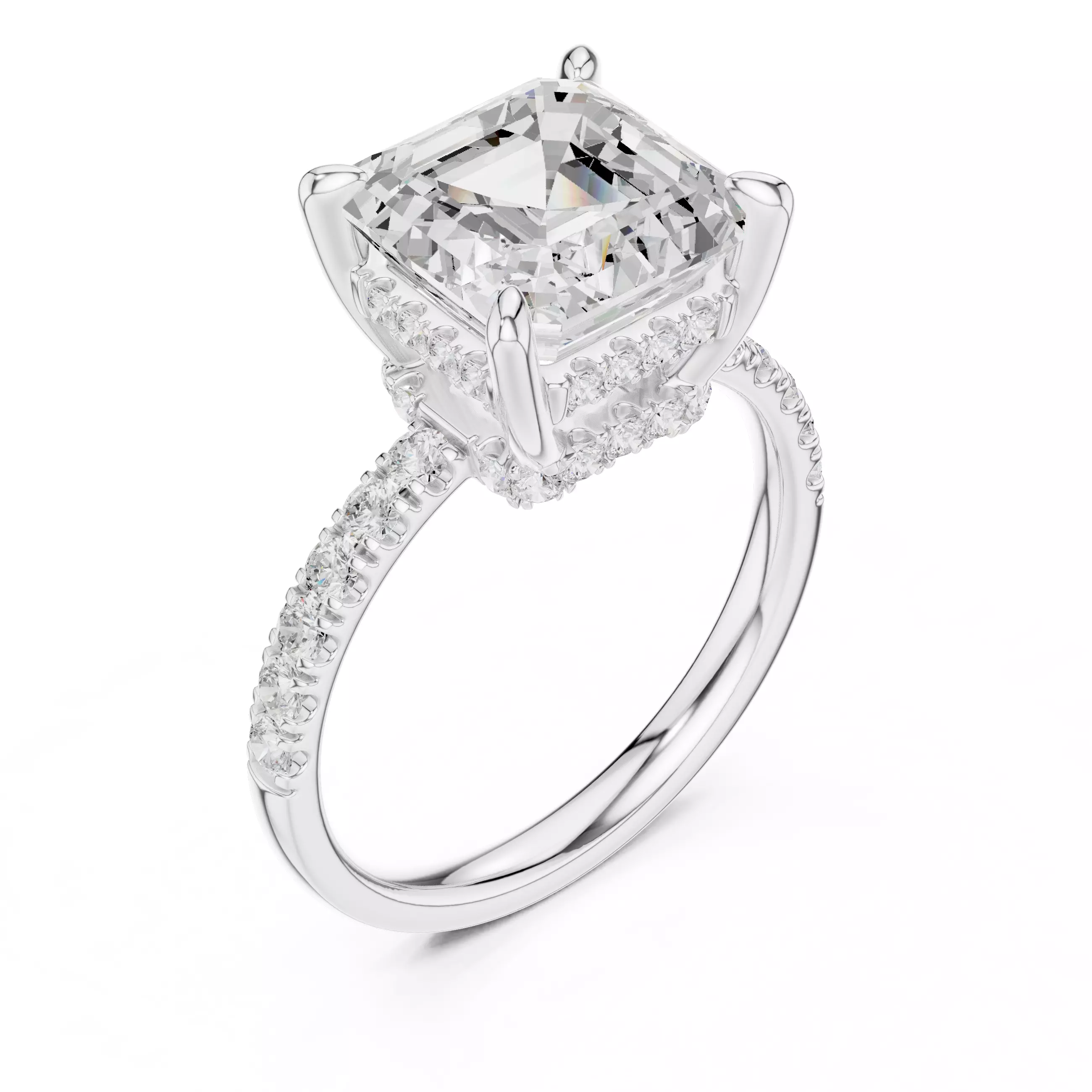 4CT Asscher Cut Double Hidden Halo Engagement Ring 3DM STL Video 3D print model_10