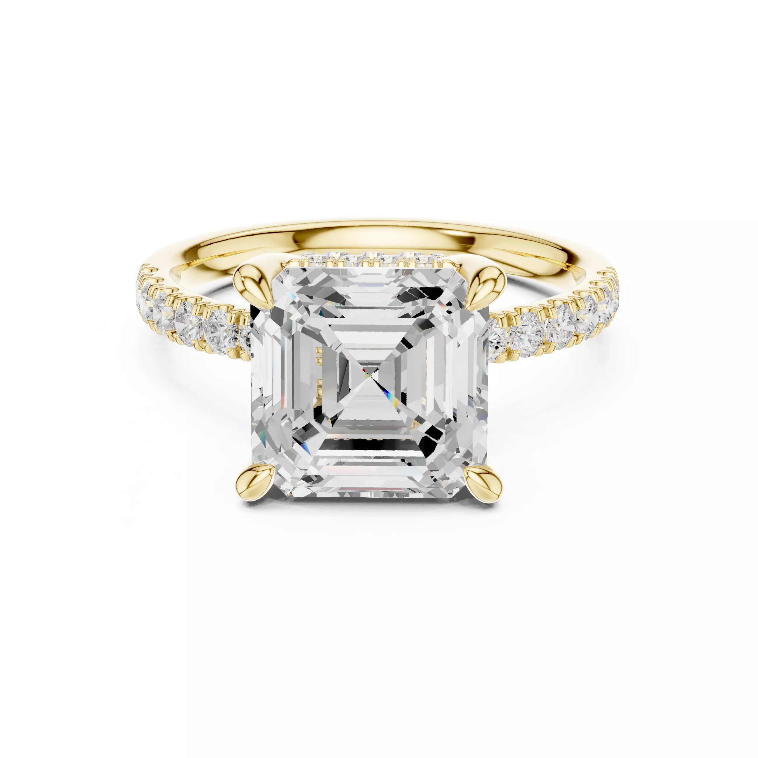 4CT Asscher Cut Double Hidden Halo Engagement Ring 3DM STL Video 3D print model_1