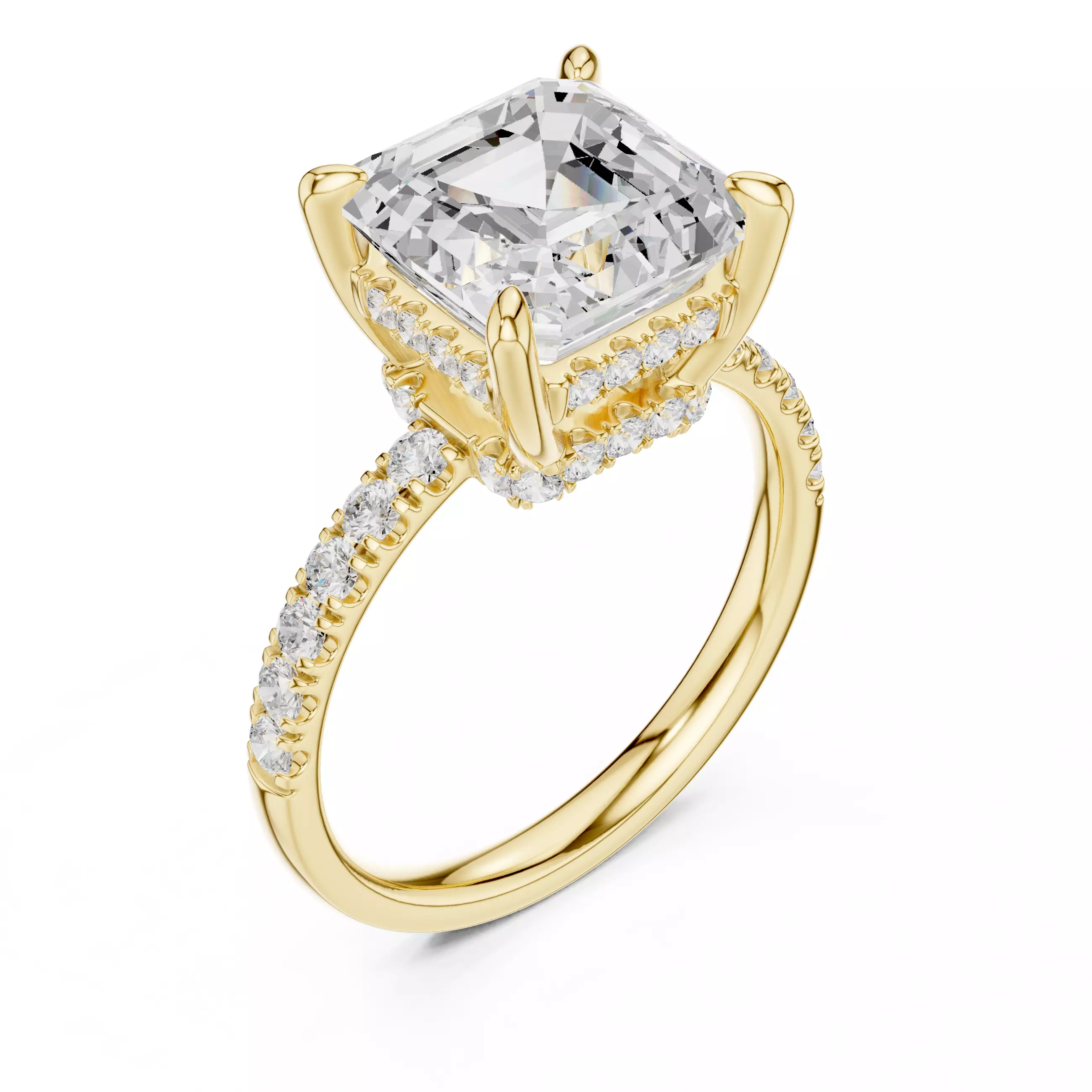 4CT Asscher Cut Double Hidden Halo Engagement Ring 3DM STL Video 3D print model_7