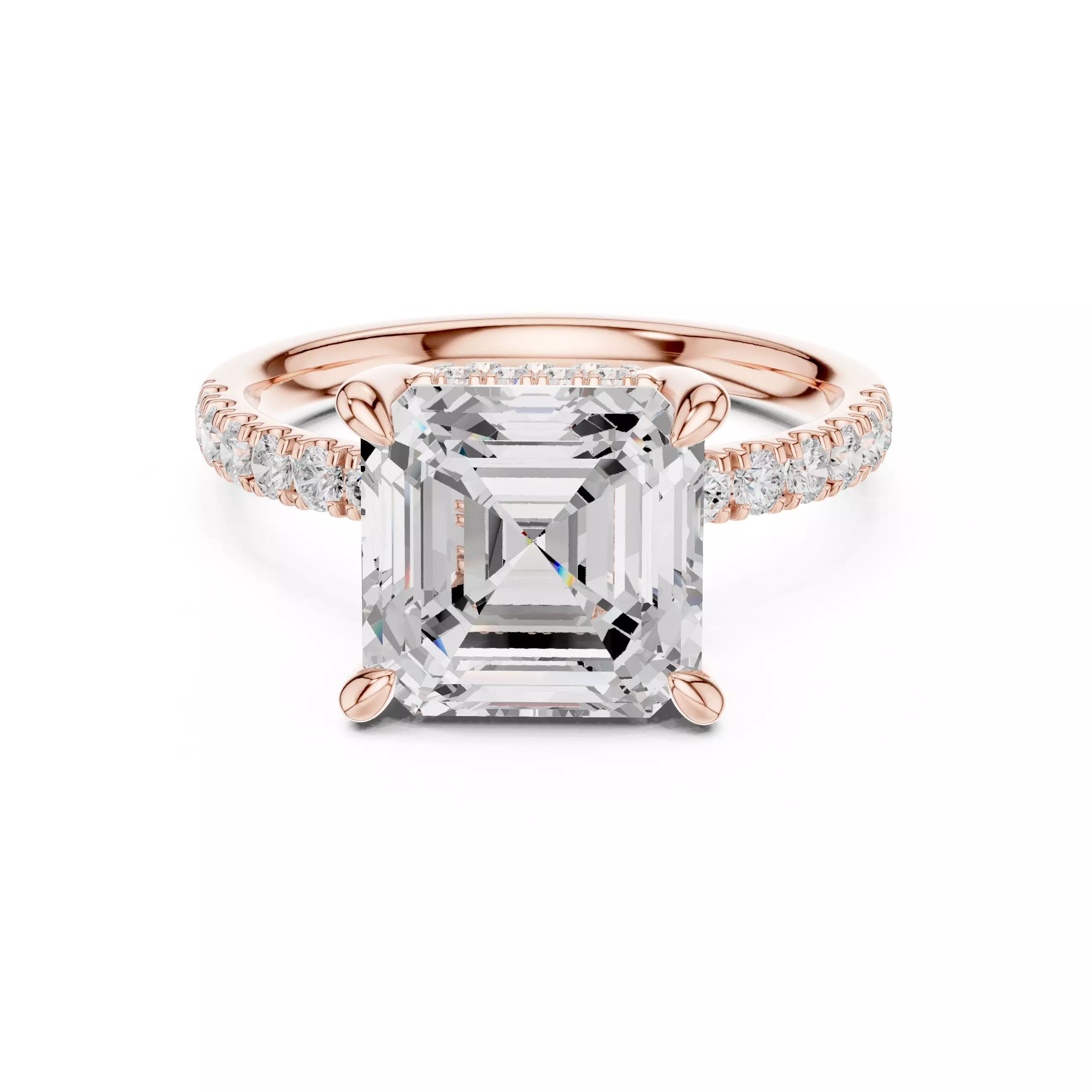 4CT Asscher Cut Double Hidden Halo Engagement Ring 3DM STL Video 3D print model_0