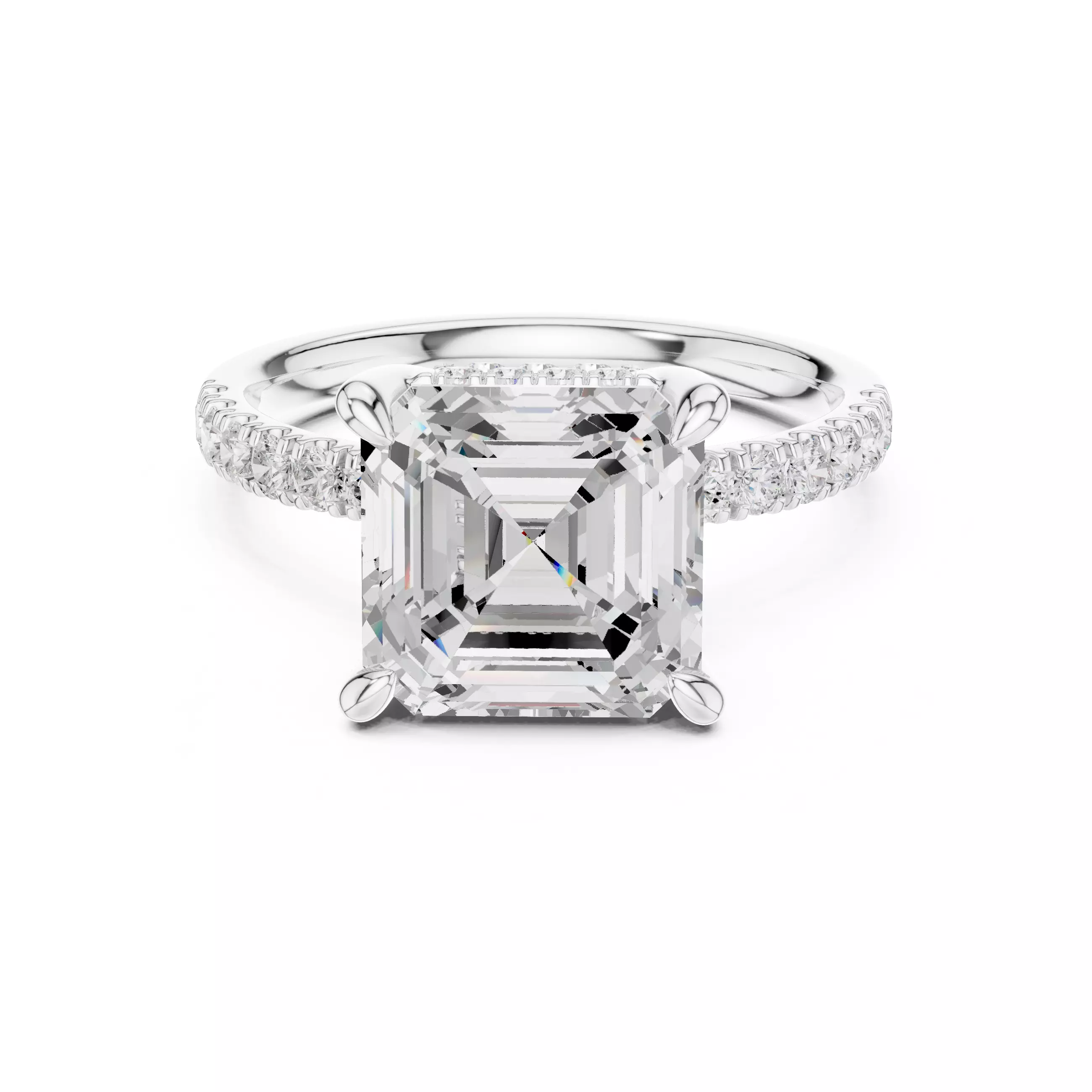 4CT Asscher Cut Double Hidden Halo Engagement Ring 3DM STL Video 3D print model_2