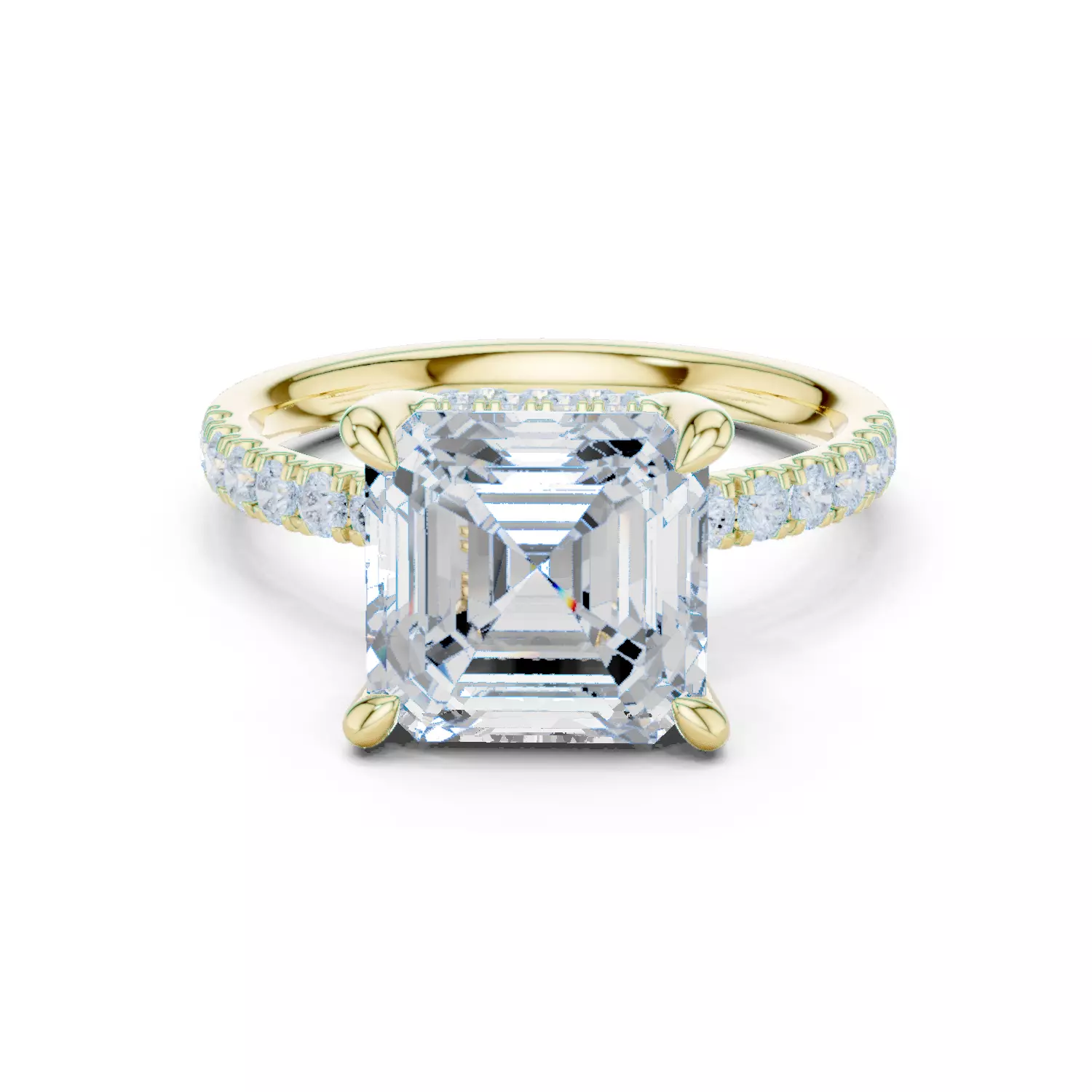 4CT Asscher Cut Double Hidden Halo Engagement Ring 3DM STL Video 3D print model_13