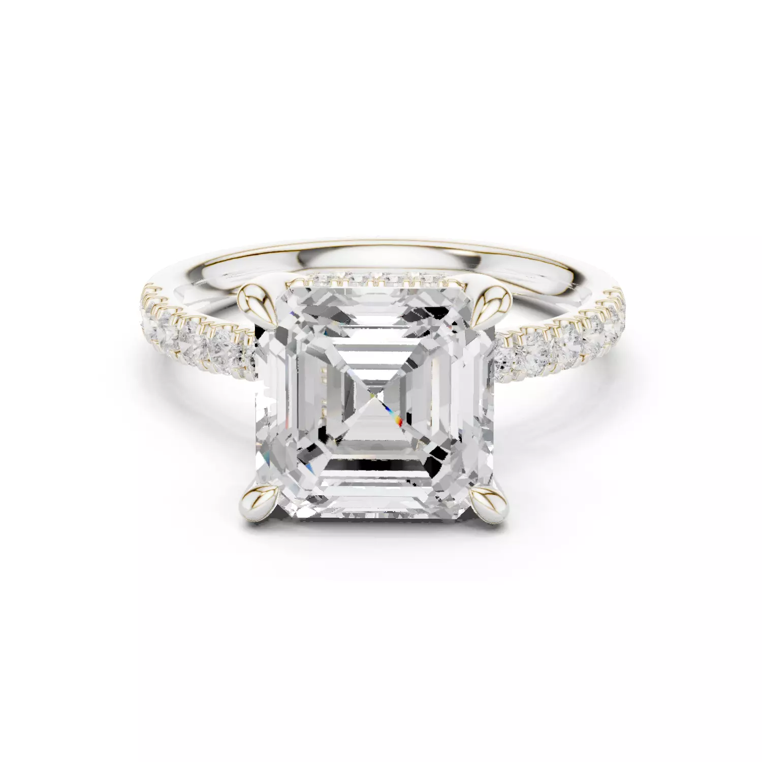 4CT Asscher Cut Double Hidden Halo Engagement Ring 3DM STL Video 3D print model_14