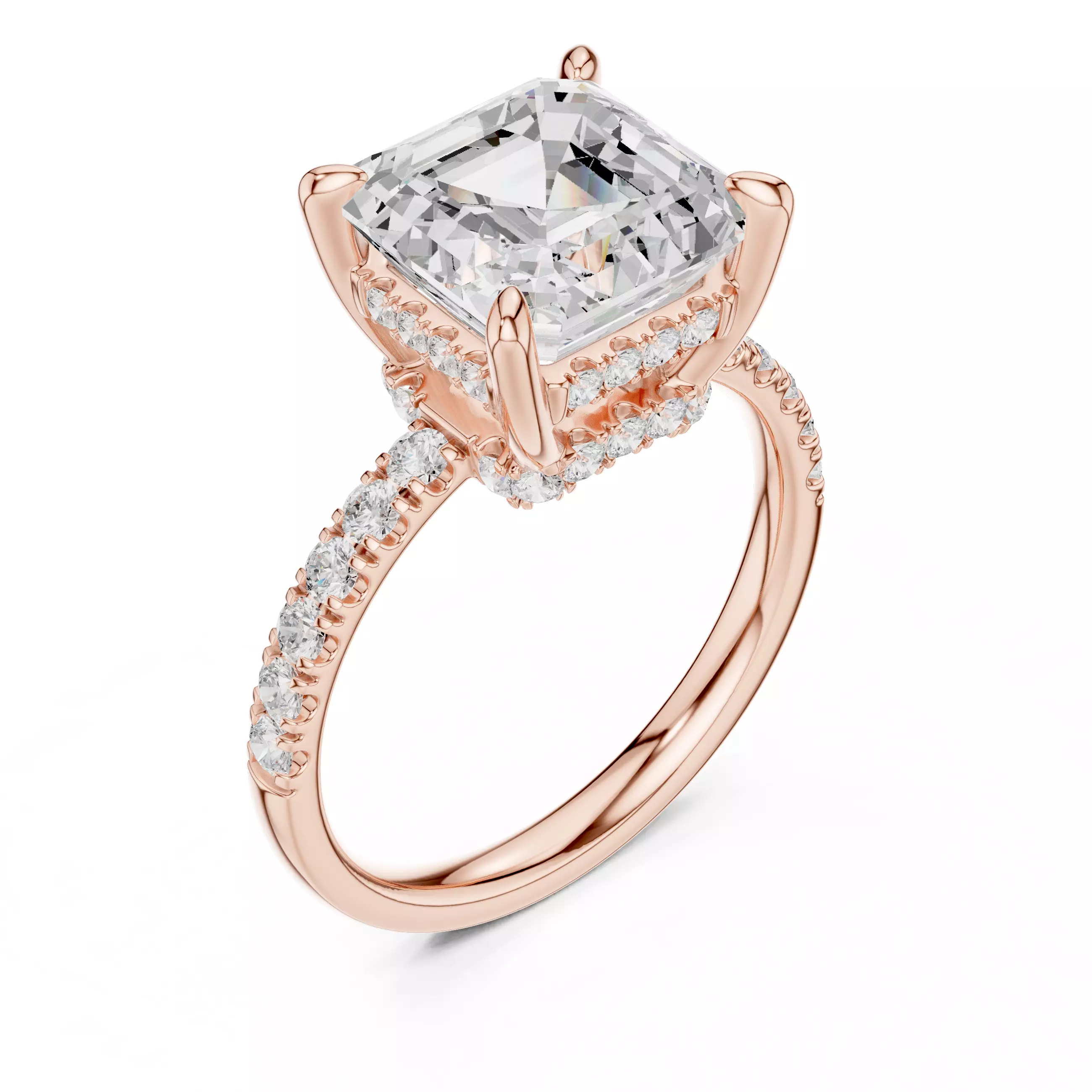 4CT Asscher Cut Double Hidden Halo Engagement Ring 3DM STL Video 3D print model_4