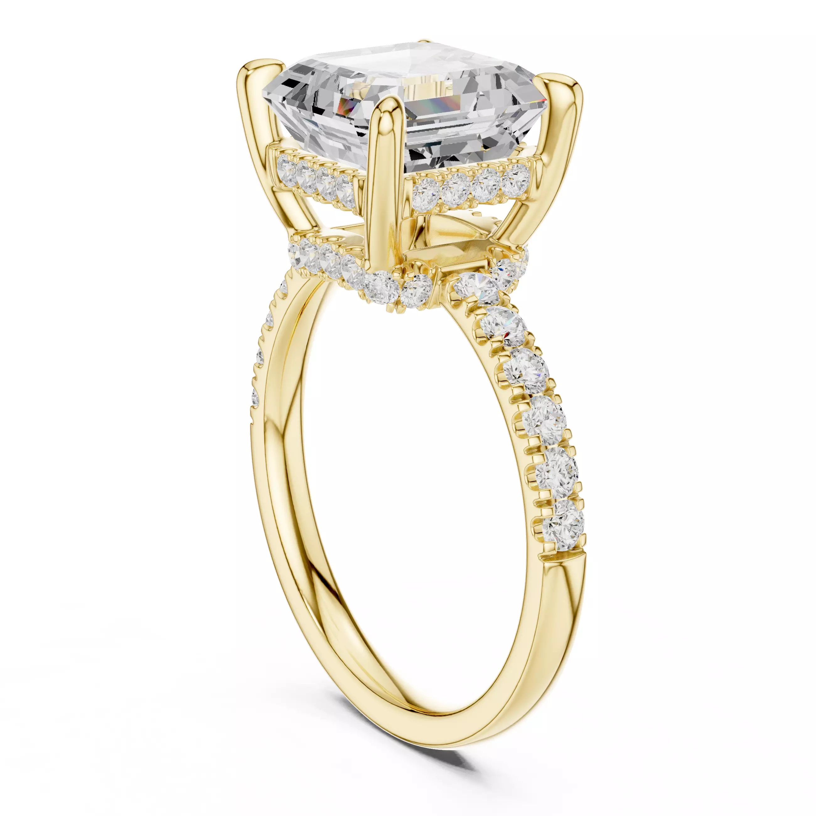 4CT Asscher Cut Double Hidden Halo Engagement Ring 3DM STL Video 3D print model_6