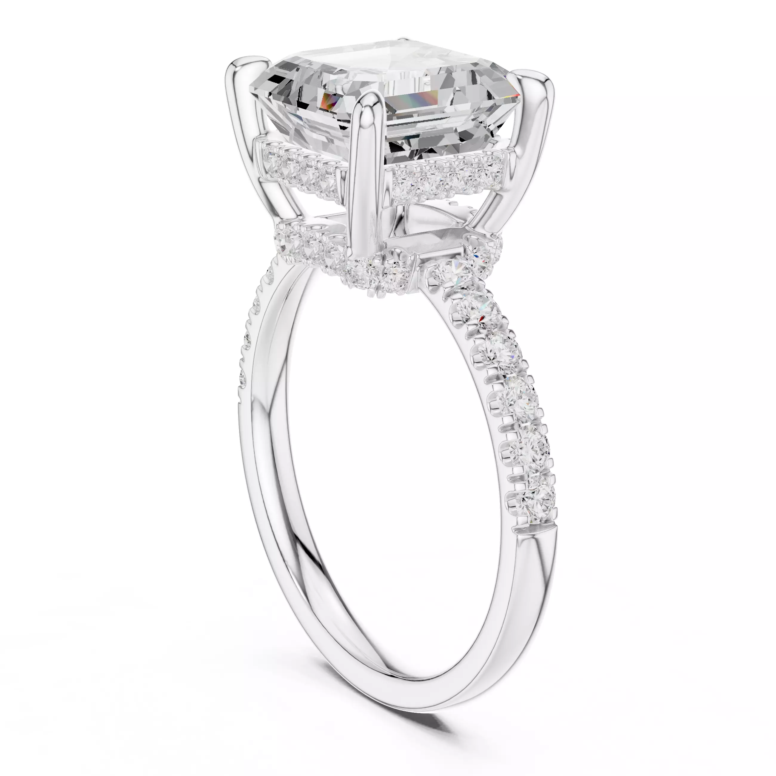 4CT Asscher Cut Double Hidden Halo Engagement Ring 3DM STL Video 3D print model_9