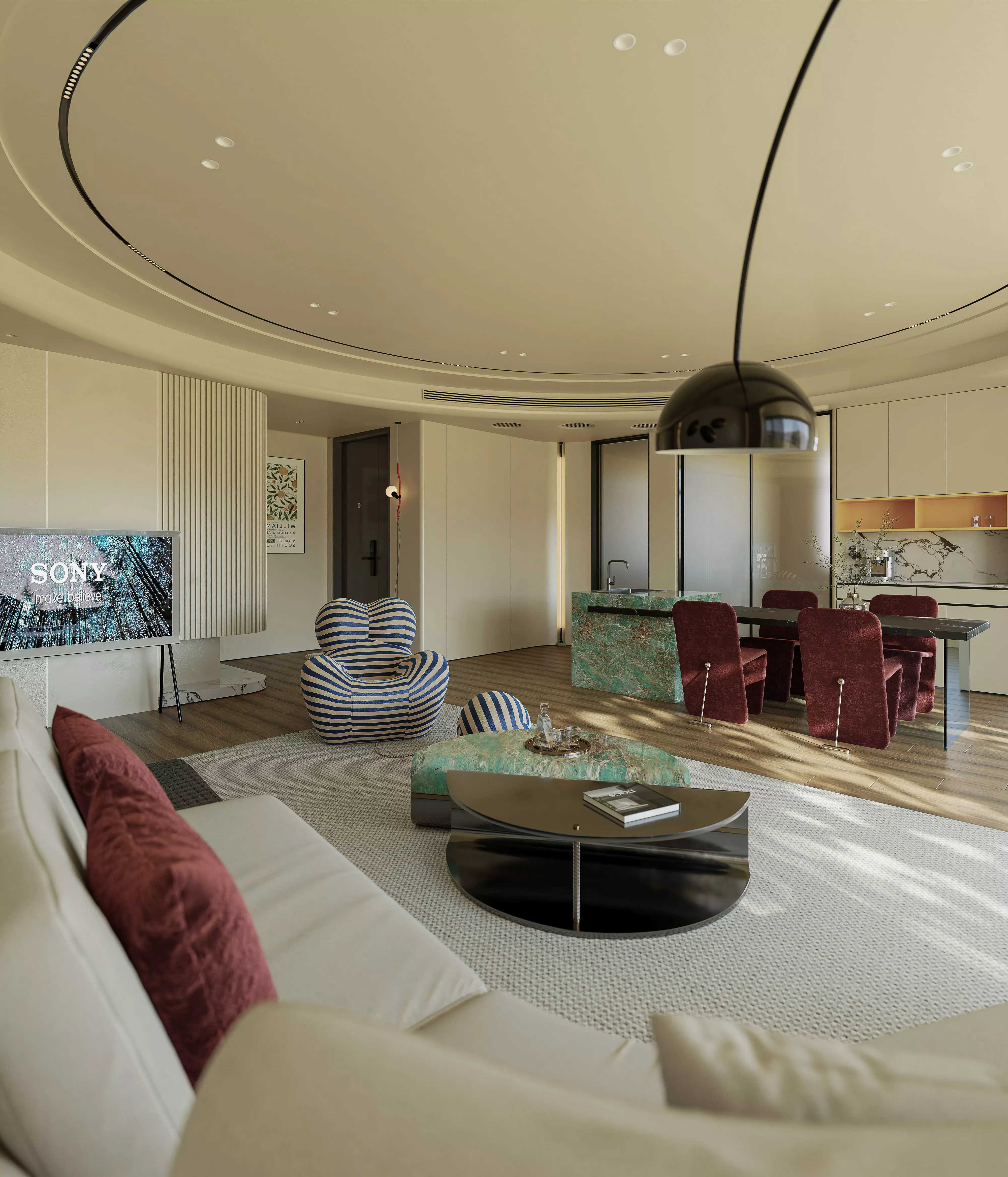 Modern luxury living and dining room interior 3D model