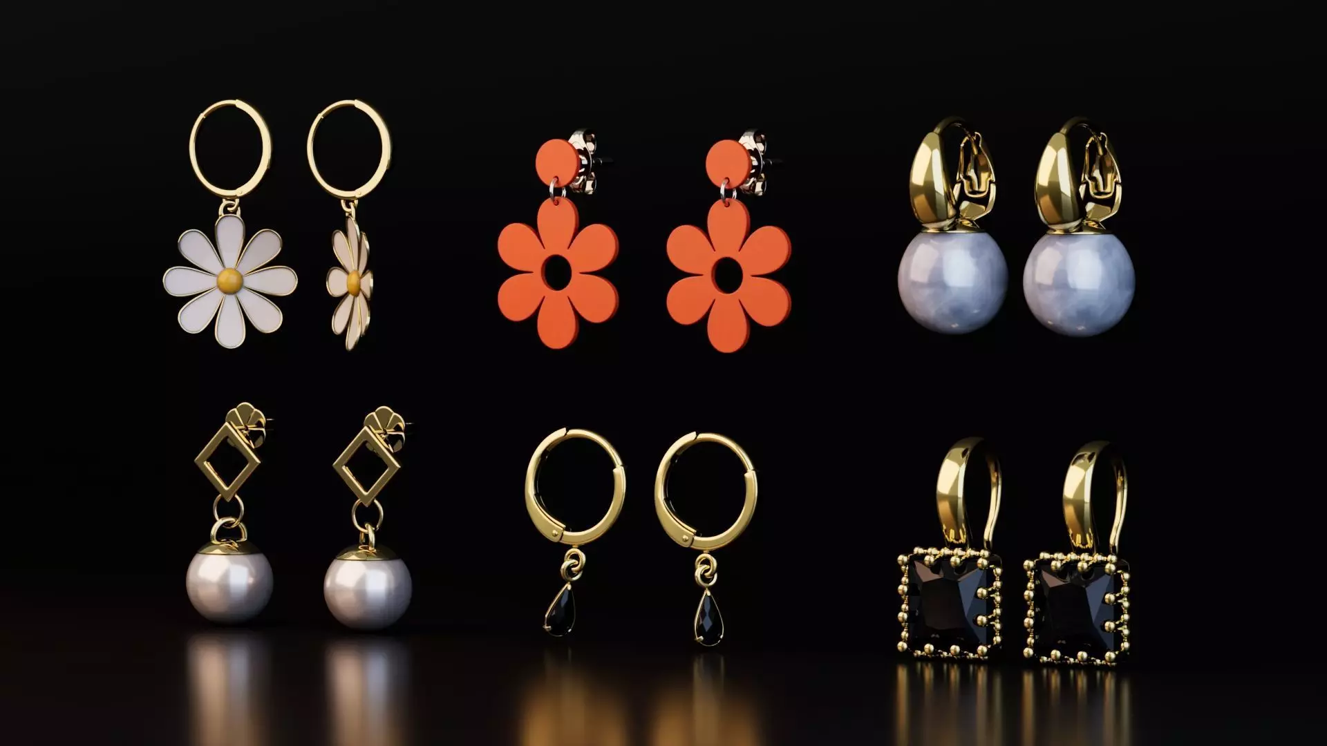 Earrings Collection Low-poly 3D model_1