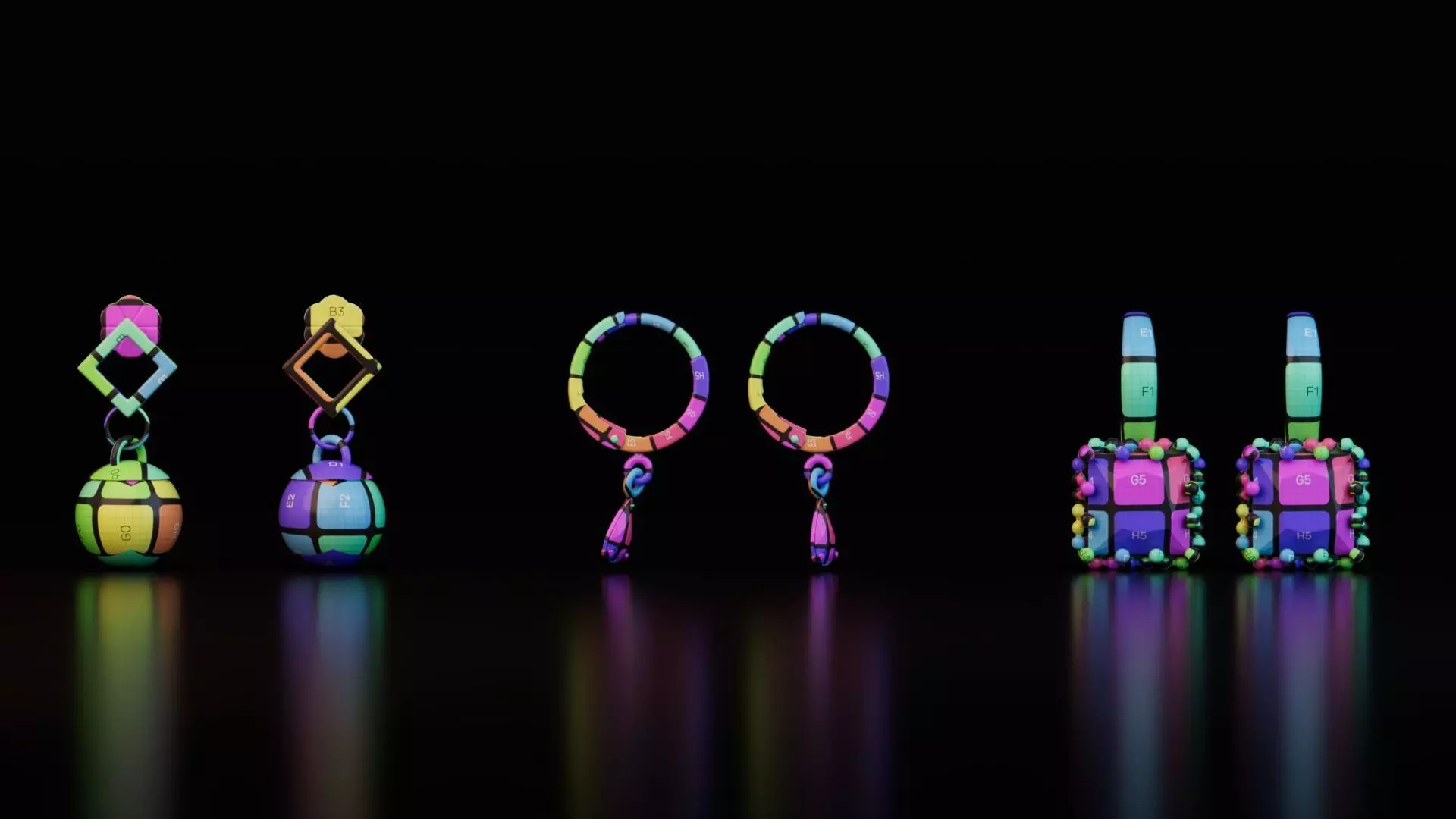 Earrings Collection Low-poly 3D model_11