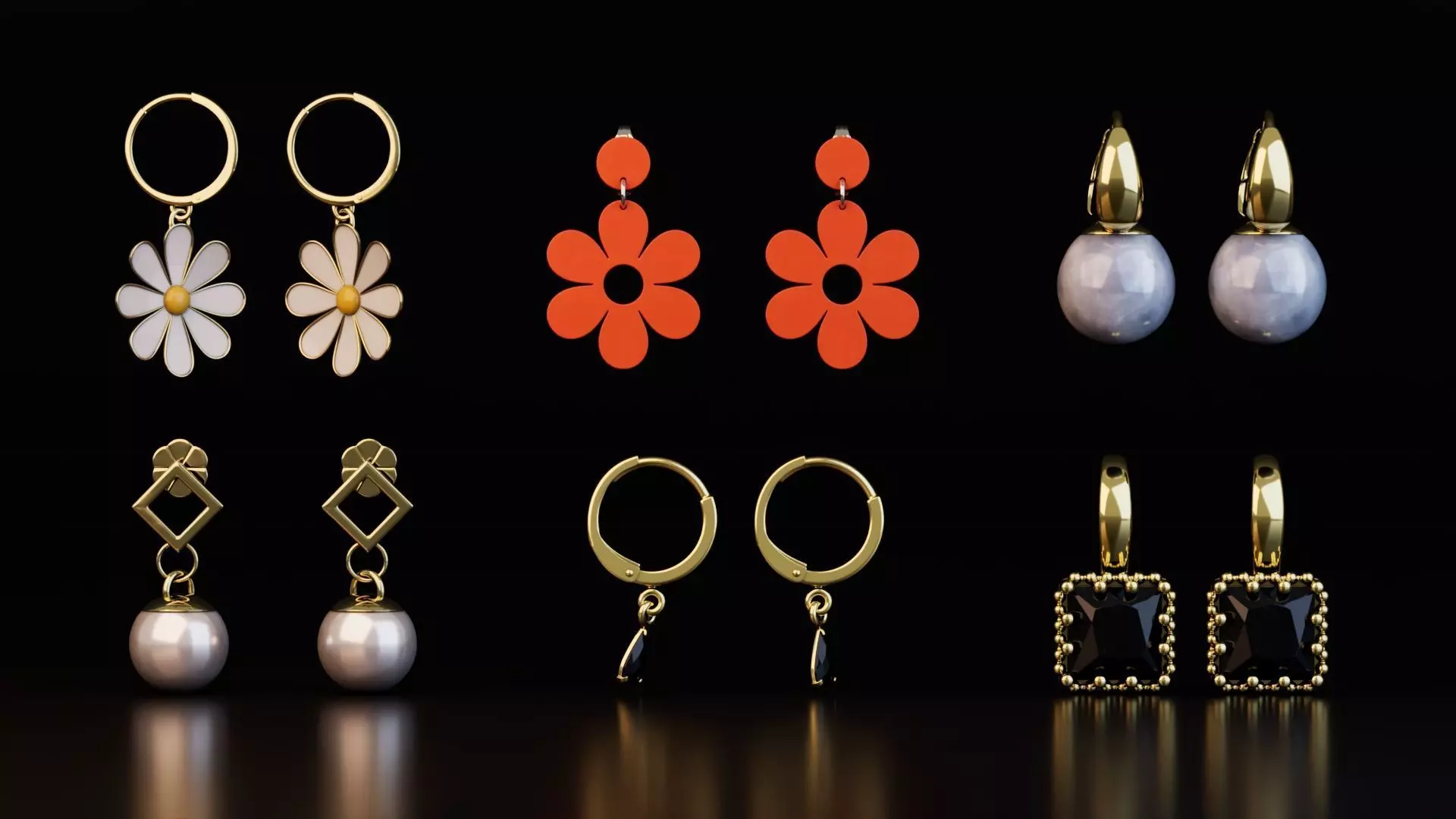 Earrings Collection Low-poly 3D model_0
