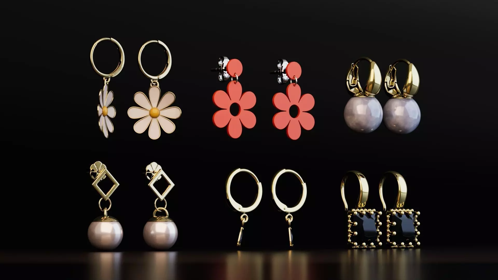 Earrings Collection Low-poly 3D model_2