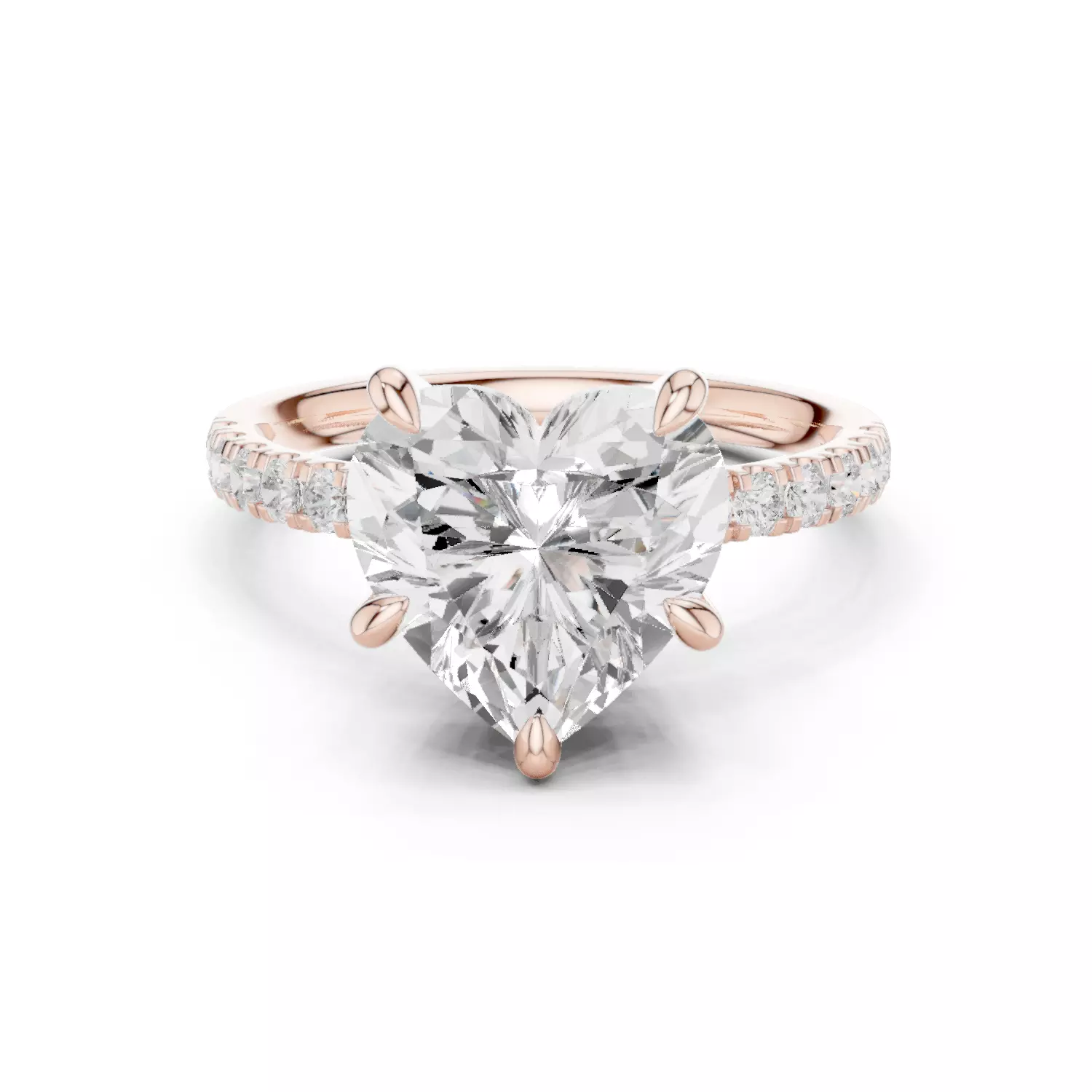 4CT Heart Cut Double Hidden Halo Pave Wedding Ring 3DM STL Video 3D print model_12