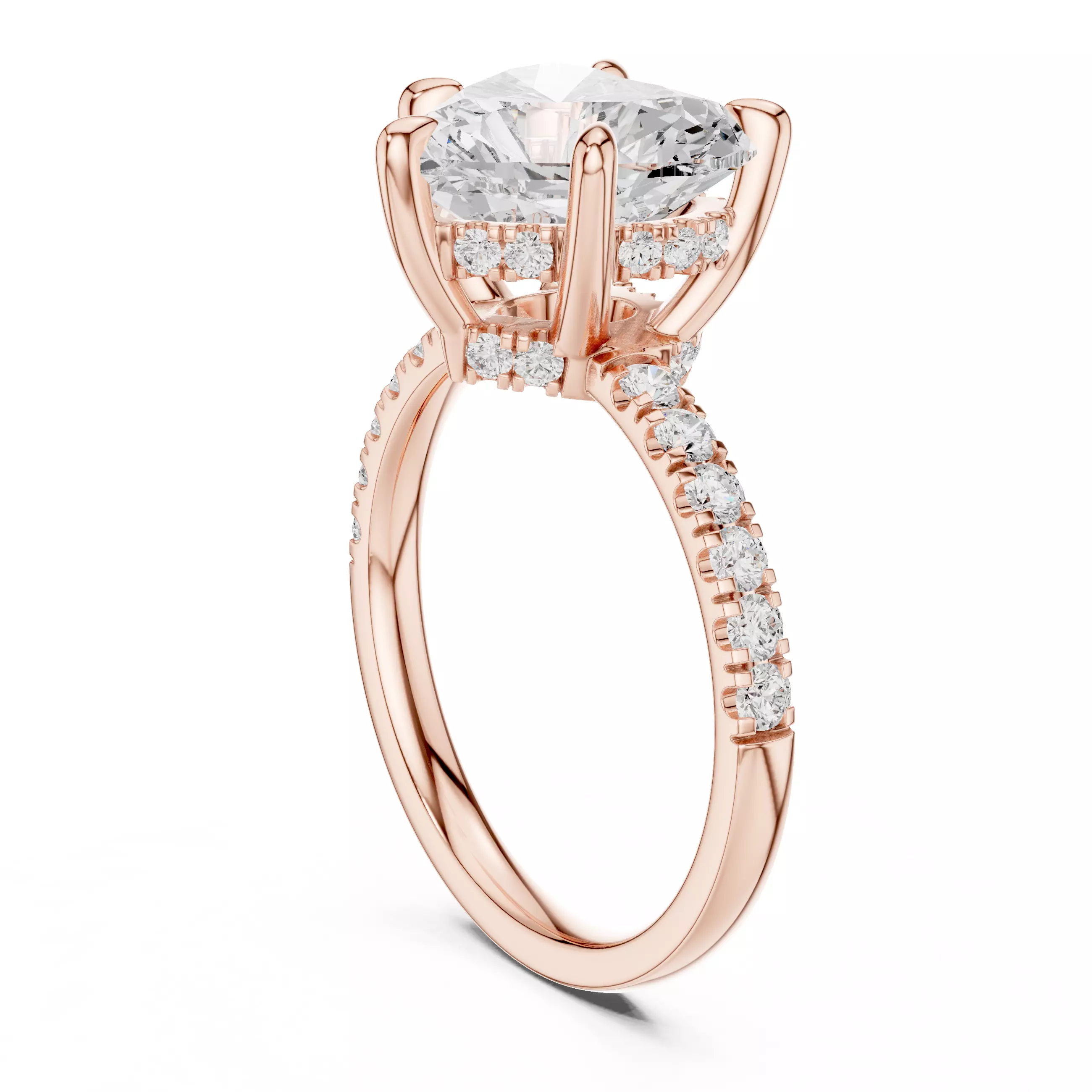 4CT Heart Cut Double Hidden Halo Pave Wedding Ring 3DM STL Video 3D print model_3