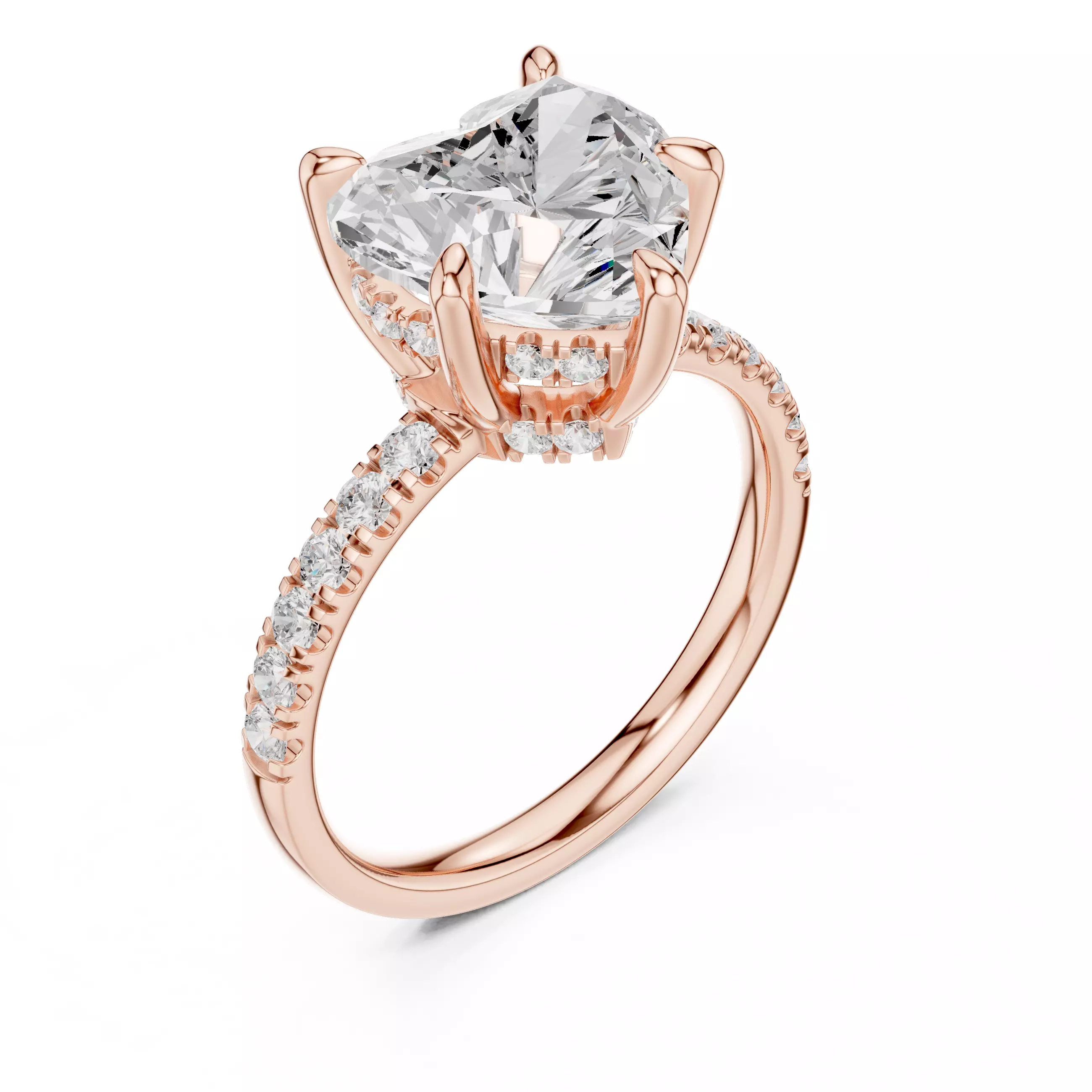 4CT Heart Cut Double Hidden Halo Pave Wedding Ring 3DM STL Video 3D print model_4