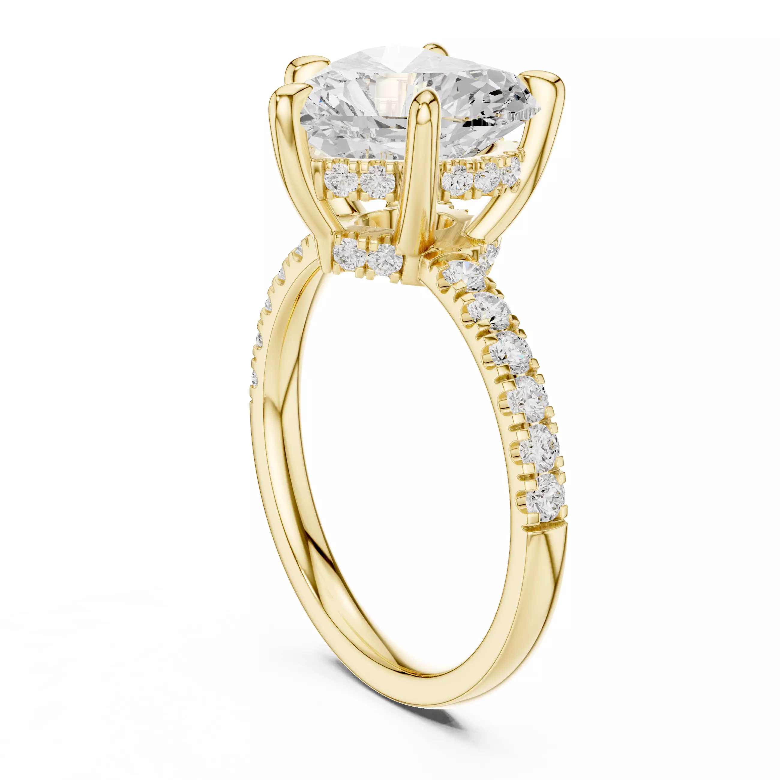 4CT Heart Cut Double Hidden Halo Pave Wedding Ring 3DM STL Video 3D print model_6