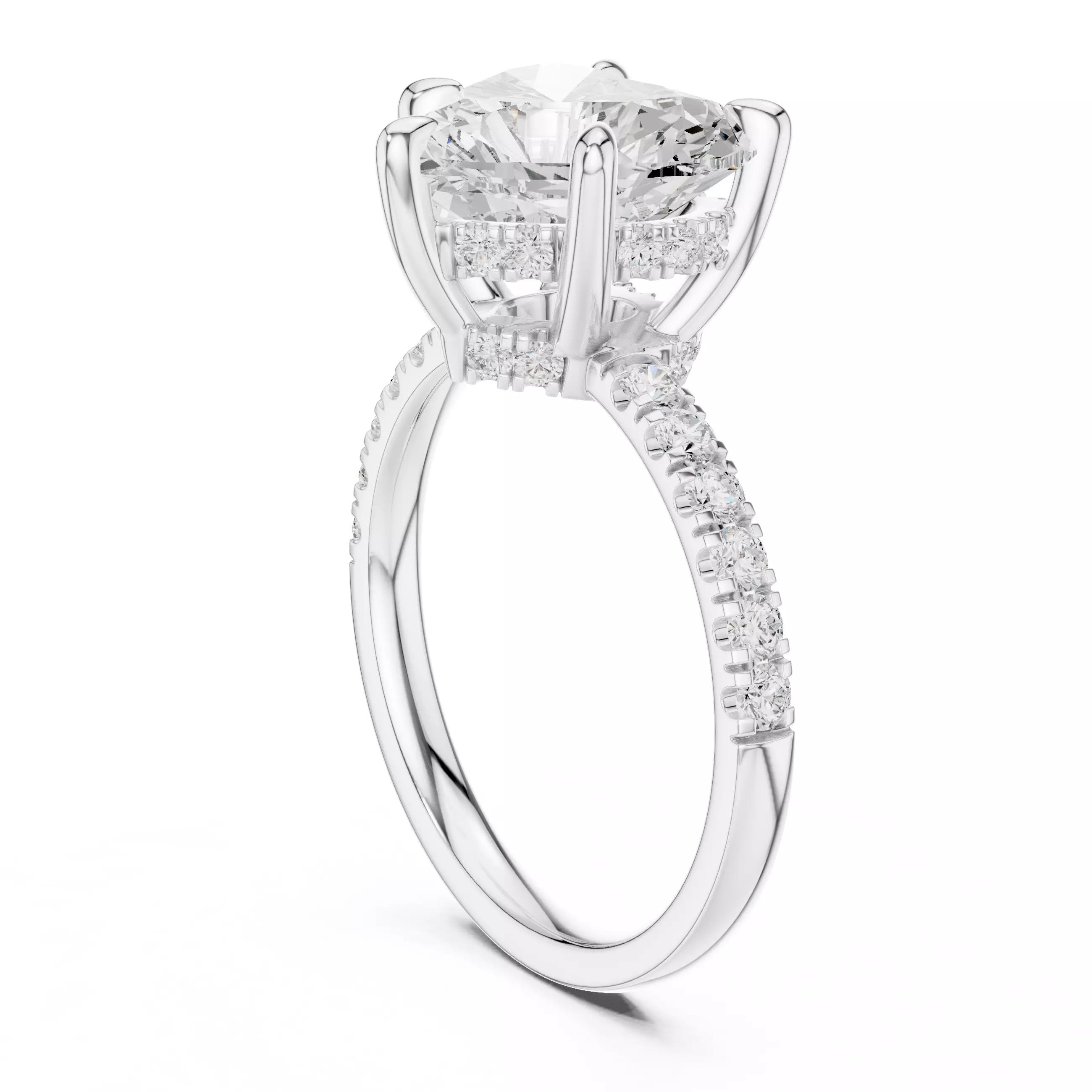 4CT Heart Cut Double Hidden Halo Pave Wedding Ring 3DM STL Video 3D print model_9