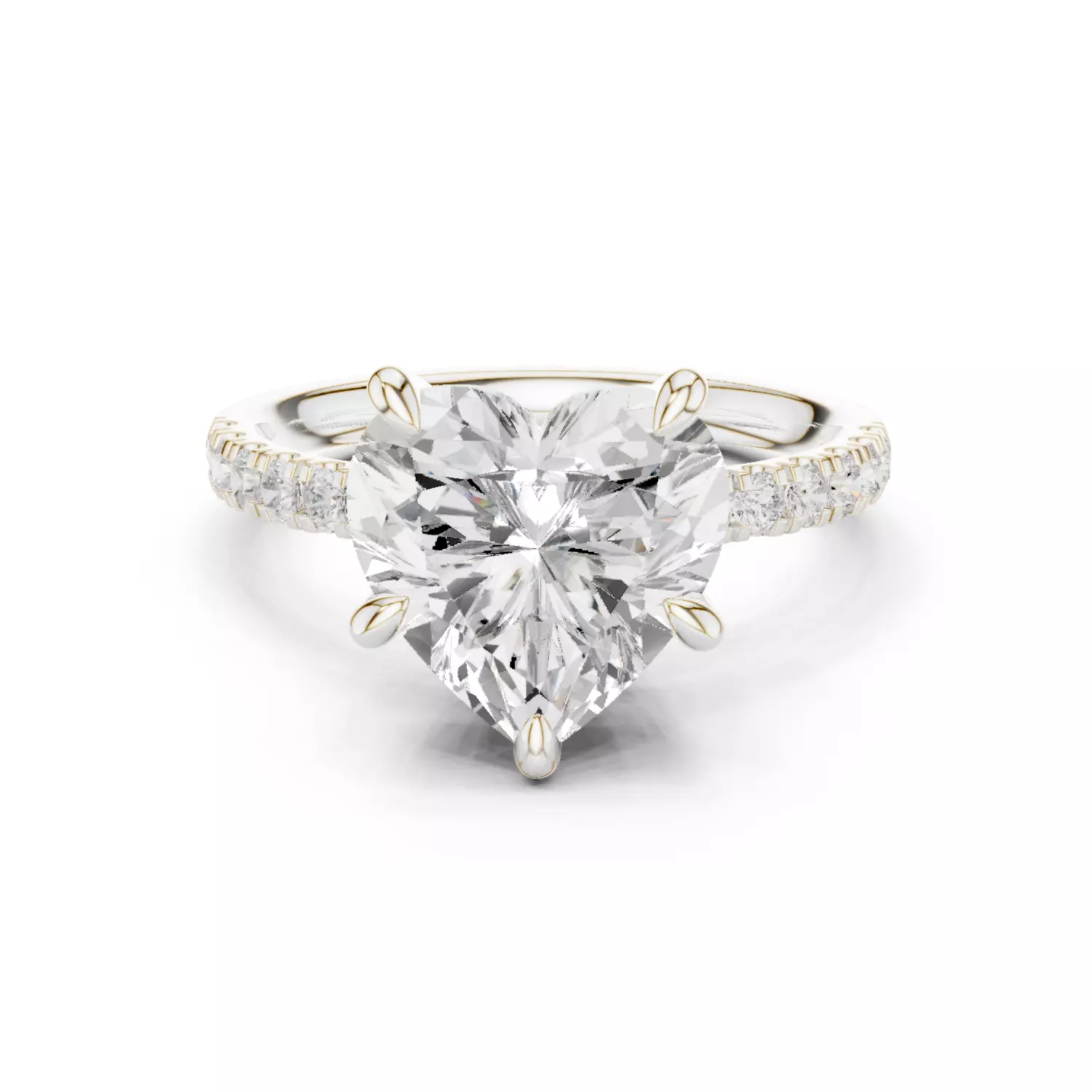 4CT Heart Cut Double Hidden Halo Pave Wedding Ring 3DM STL Video 3D print model_14