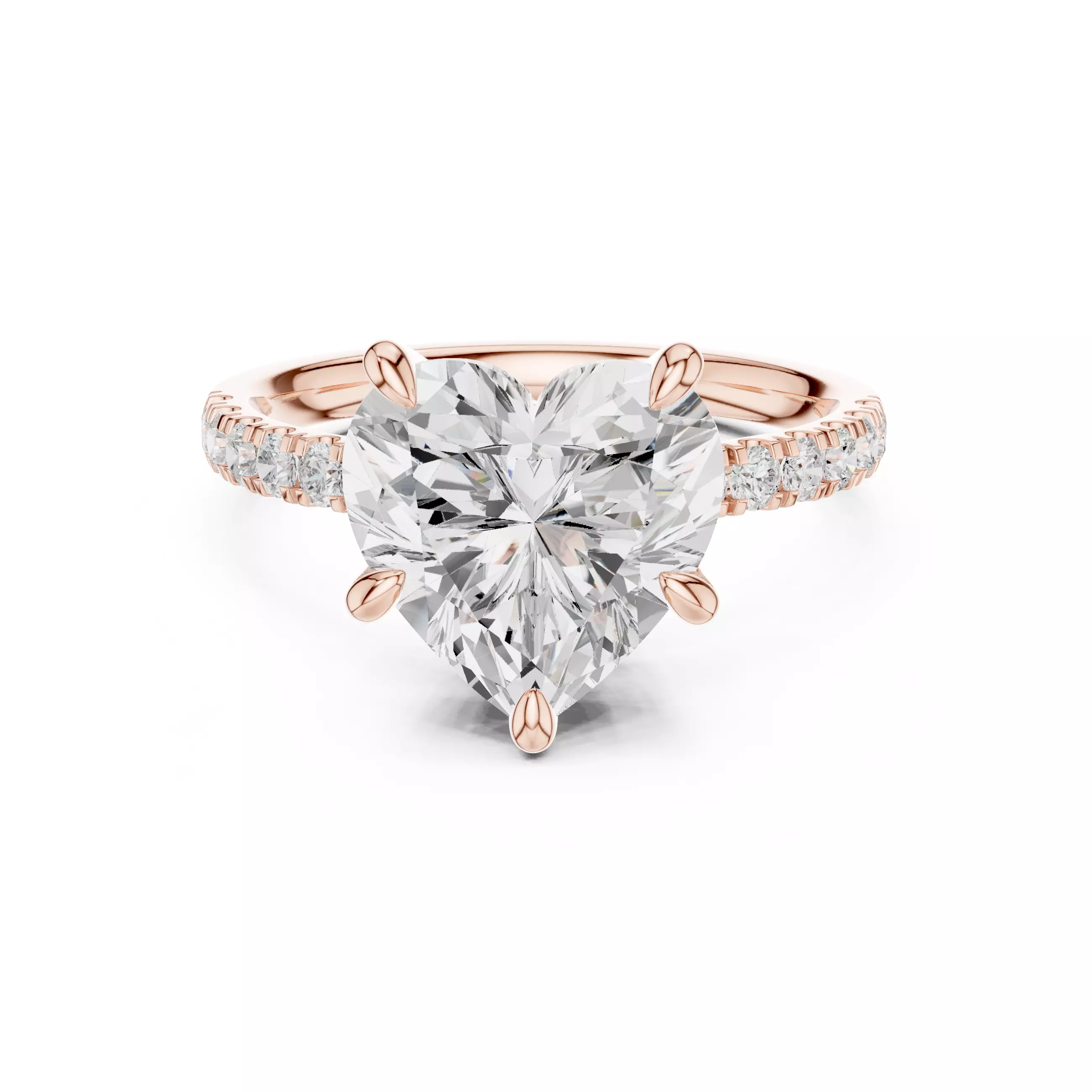 4CT Heart Cut Double Hidden Halo Pave Wedding Ring 3DM STL Video 3D print model_0