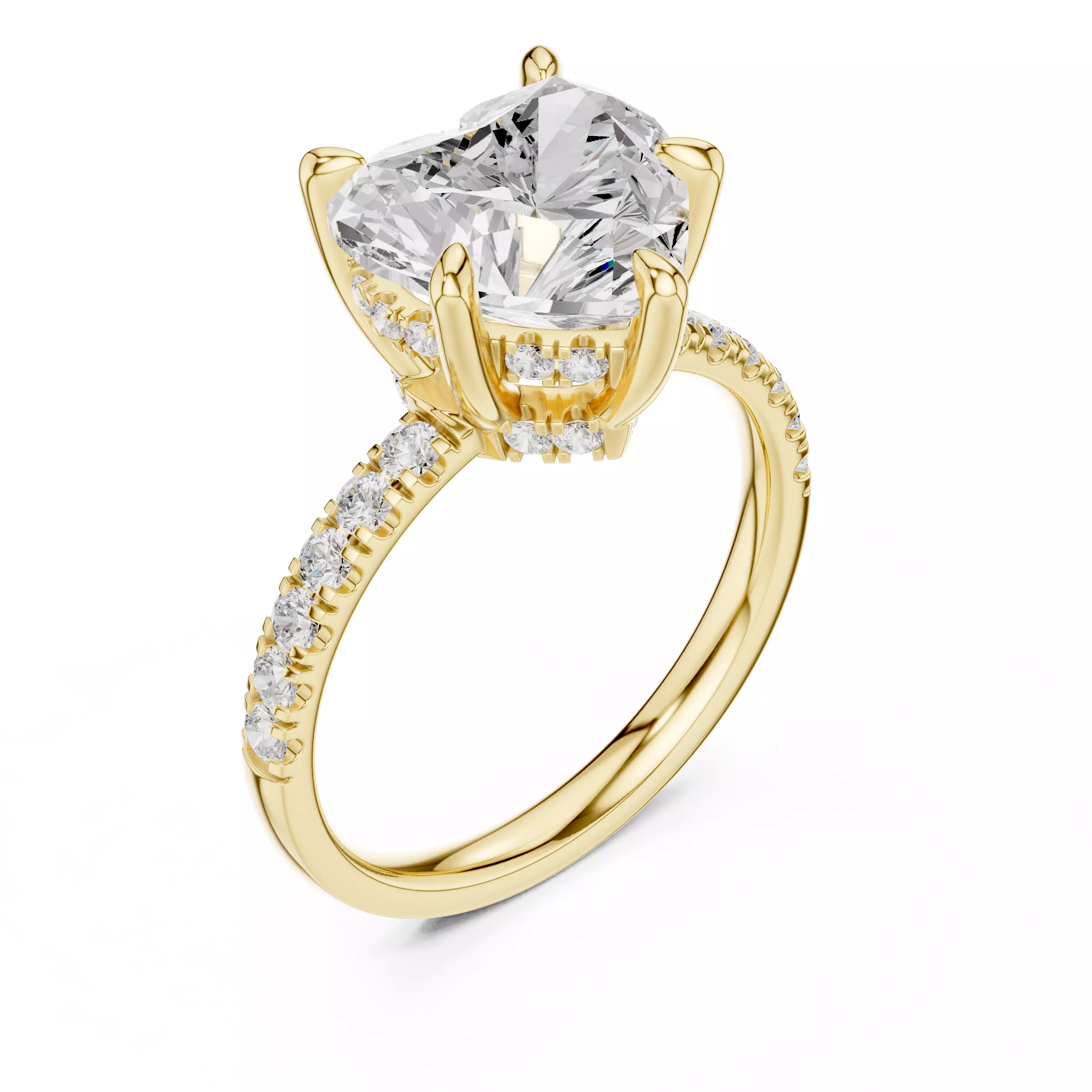 4CT Heart Cut Double Hidden Halo Pave Wedding Ring 3DM STL Video 3D print model_7