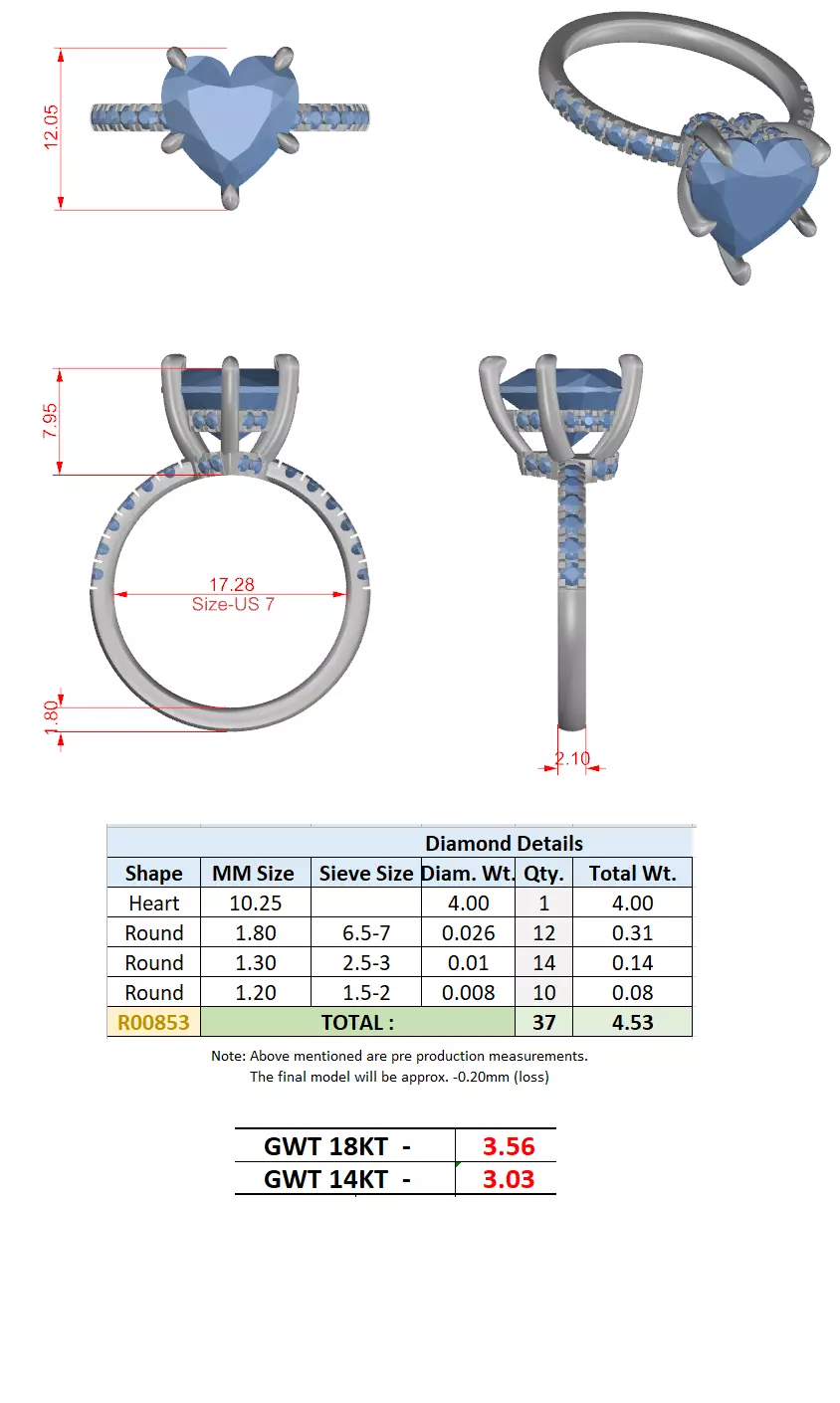 4CT Heart Cut Double Hidden Halo Pave Wedding Ring 3DM STL Video 3D print model_15