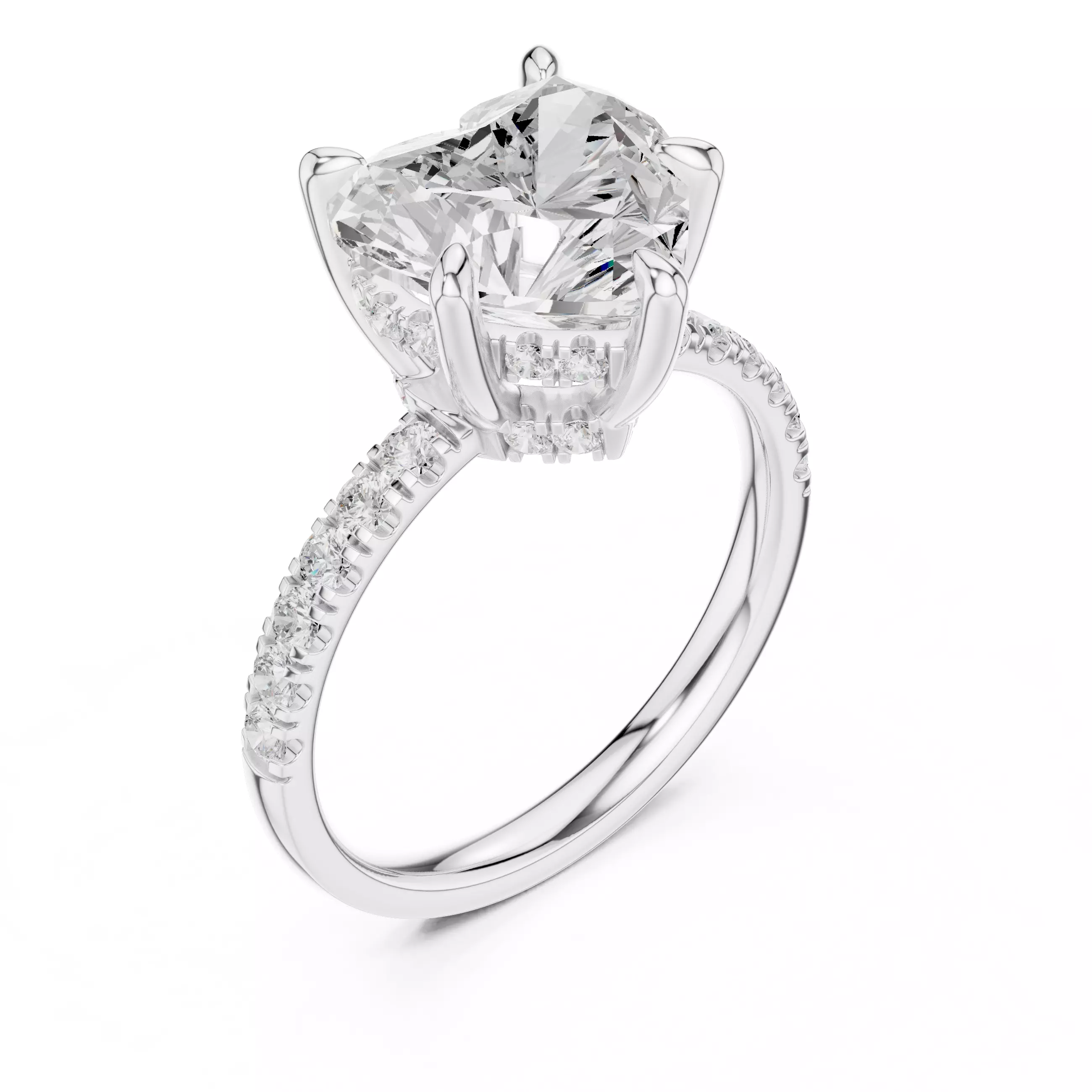 4CT Heart Cut Double Hidden Halo Pave Wedding Ring 3DM STL Video 3D print model_10