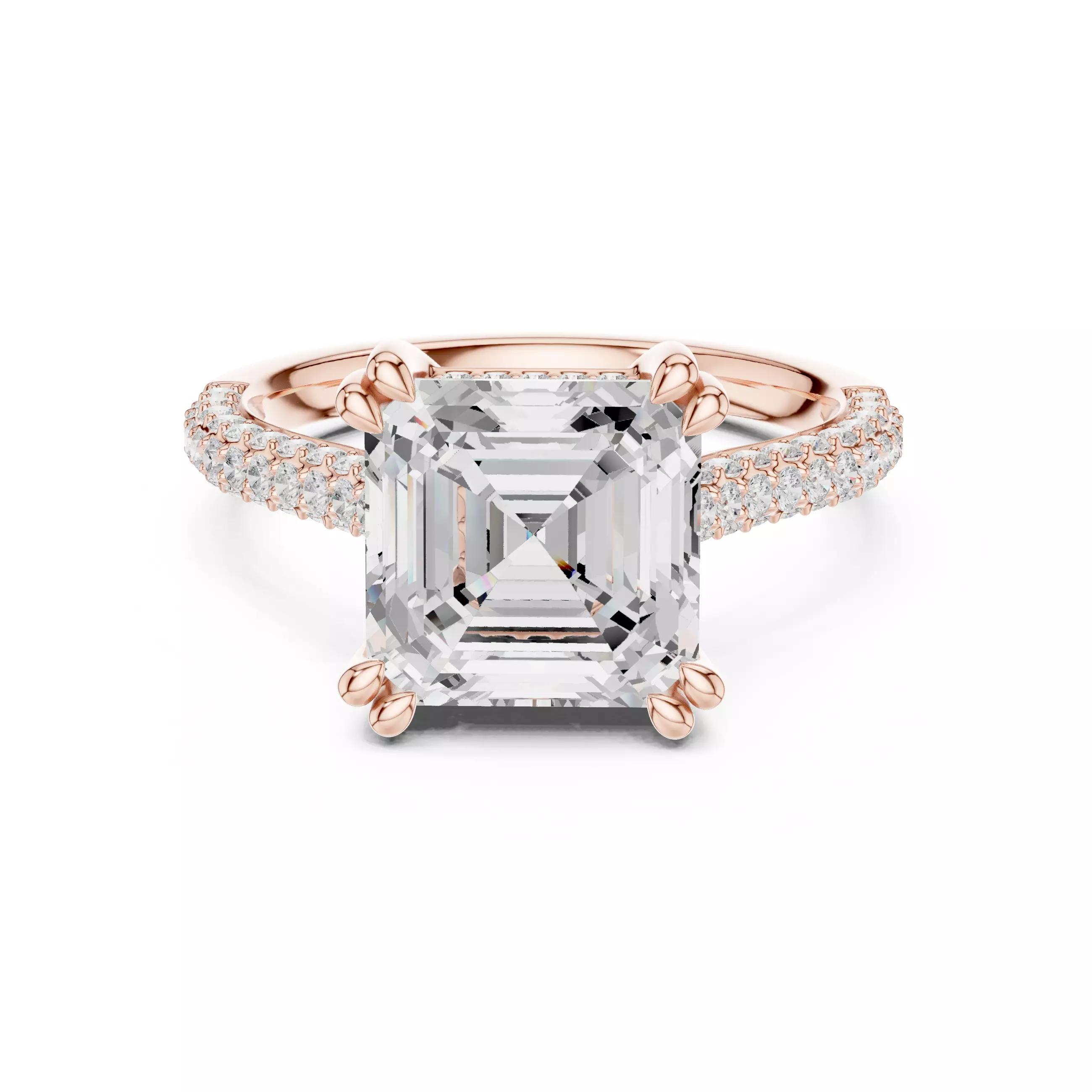 Double Claw Prong Asscher Cut Diamond Wedding Ring 3DM STL Video 3D print model
