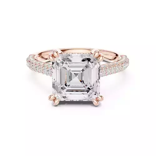 Double Claw Prong Asscher Cut Diamond Wedding Ring 3DM STL Video