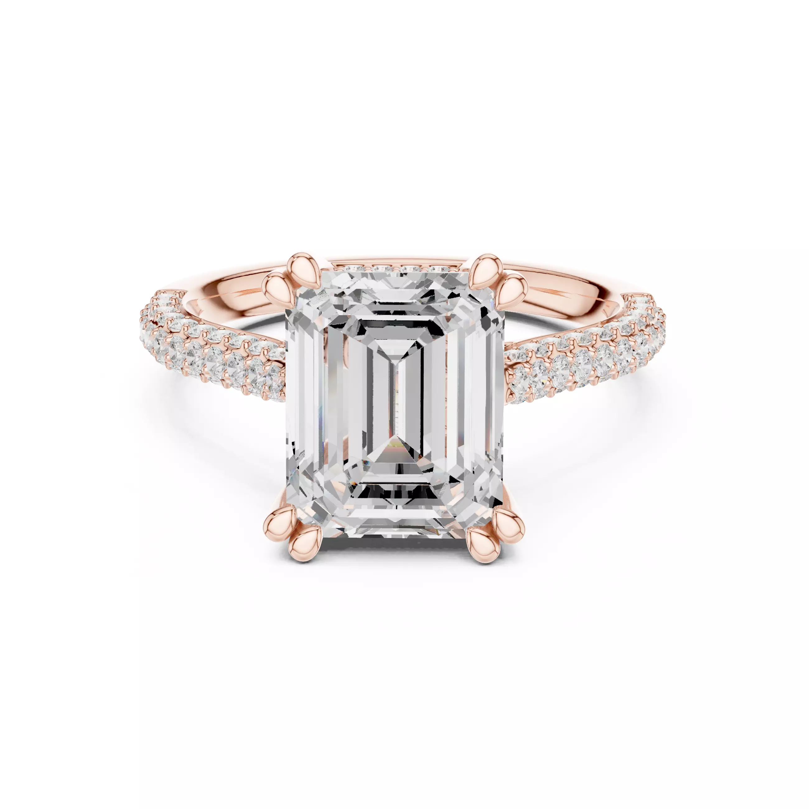 Double Claw Prong Emerald Cut Diamond Engagement Ring File Video 3D print model
