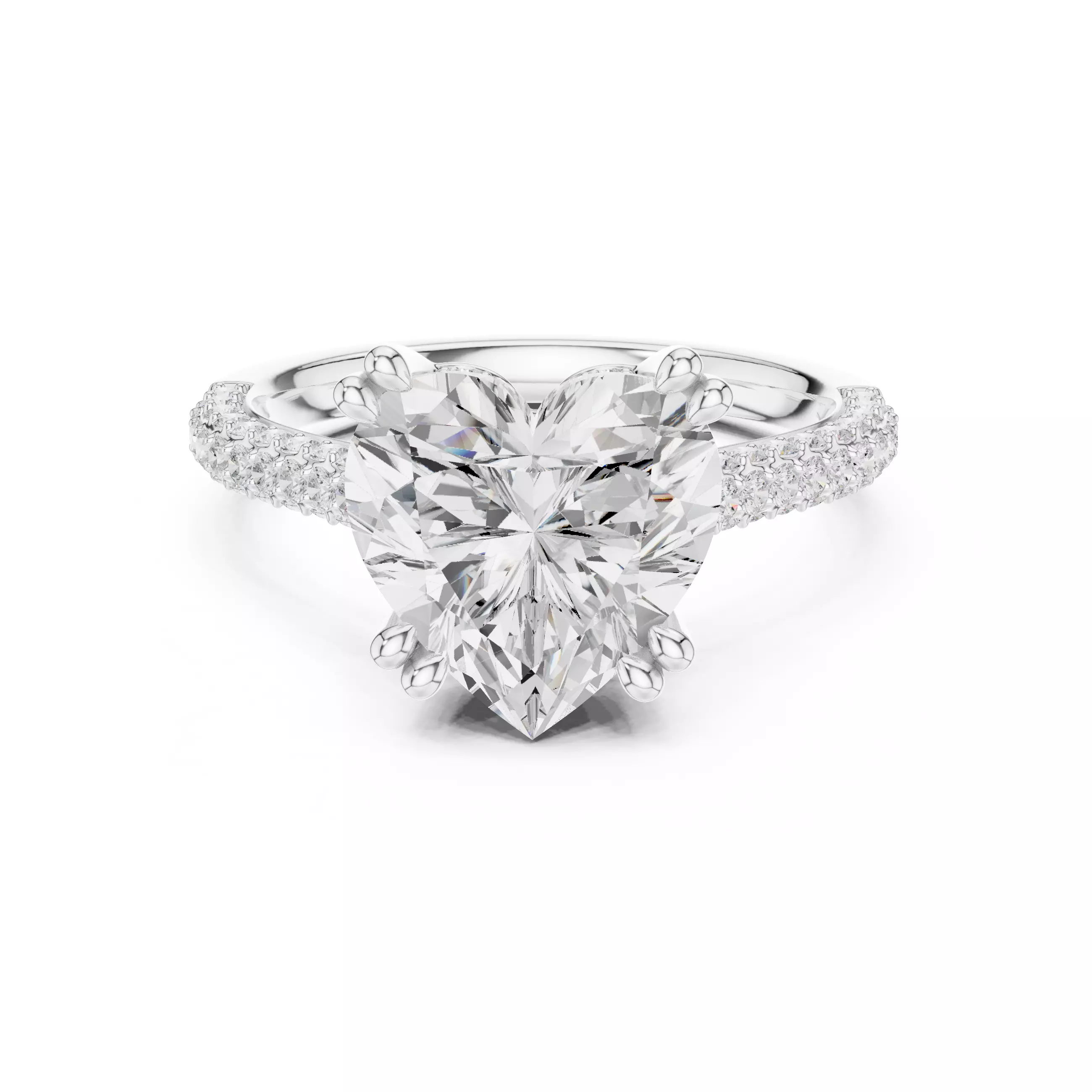 Double Claw Prong Heart Cut Diamond Wedding Ring 3DM STL Video 3D print model_2