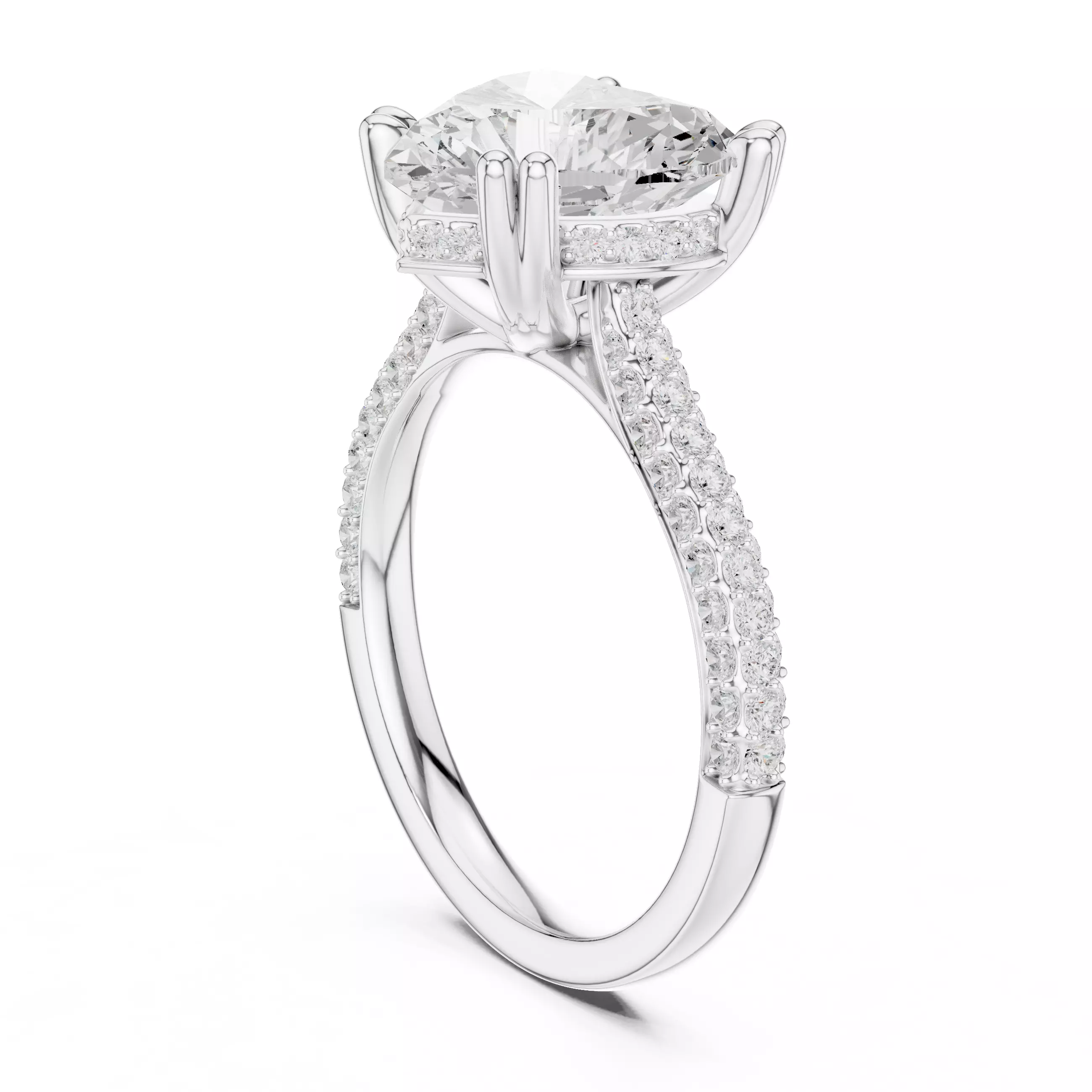 Double Claw Prong Heart Cut Diamond Wedding Ring 3DM STL Video 3D print model_9