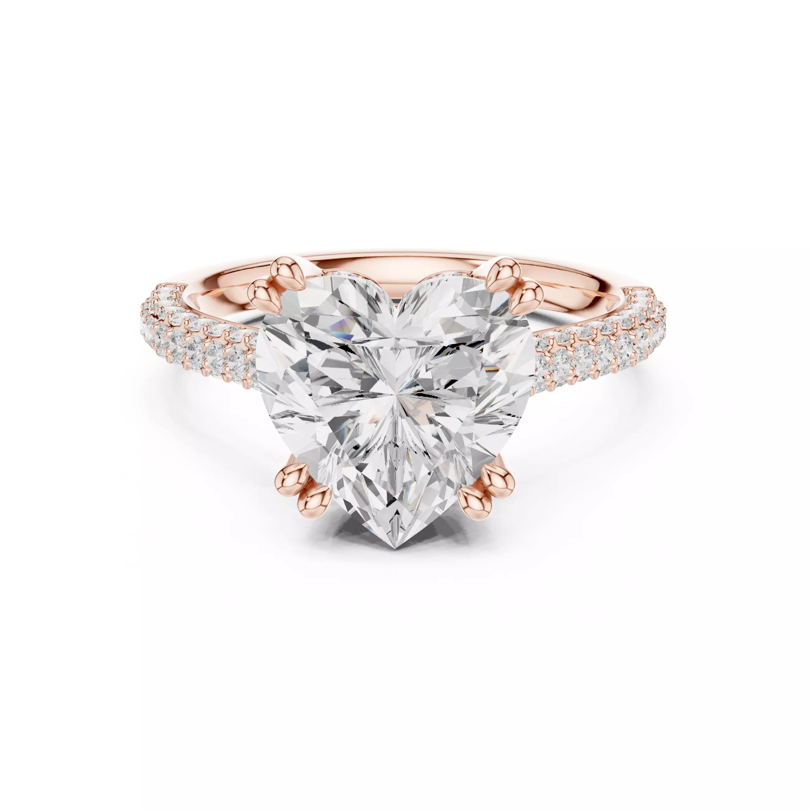 Double Claw Prong Heart Cut Diamond Wedding Ring 3DM STL Video 3D print model_0