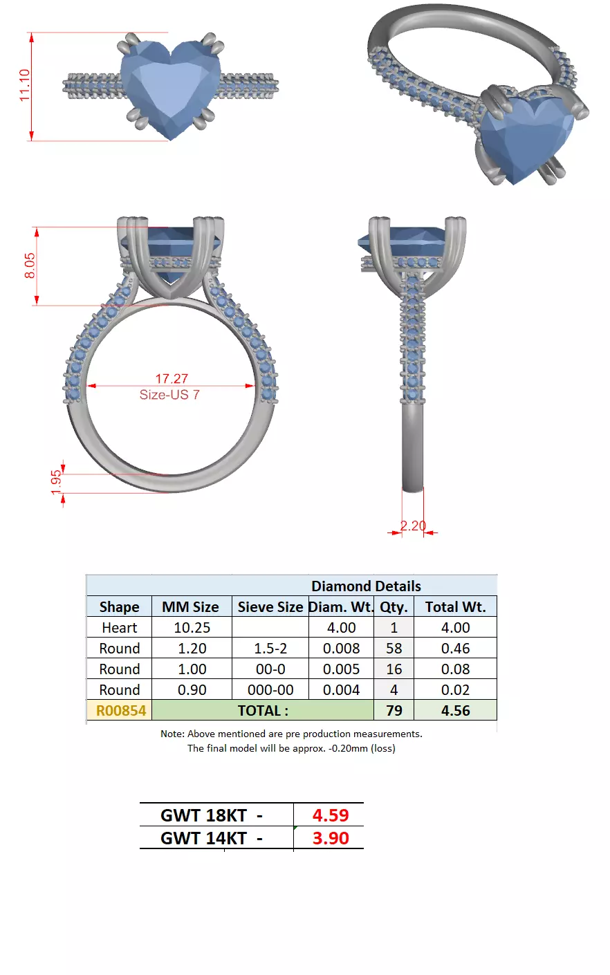 Double Claw Prong Heart Cut Diamond Wedding Ring 3DM STL Video 3D print model_15