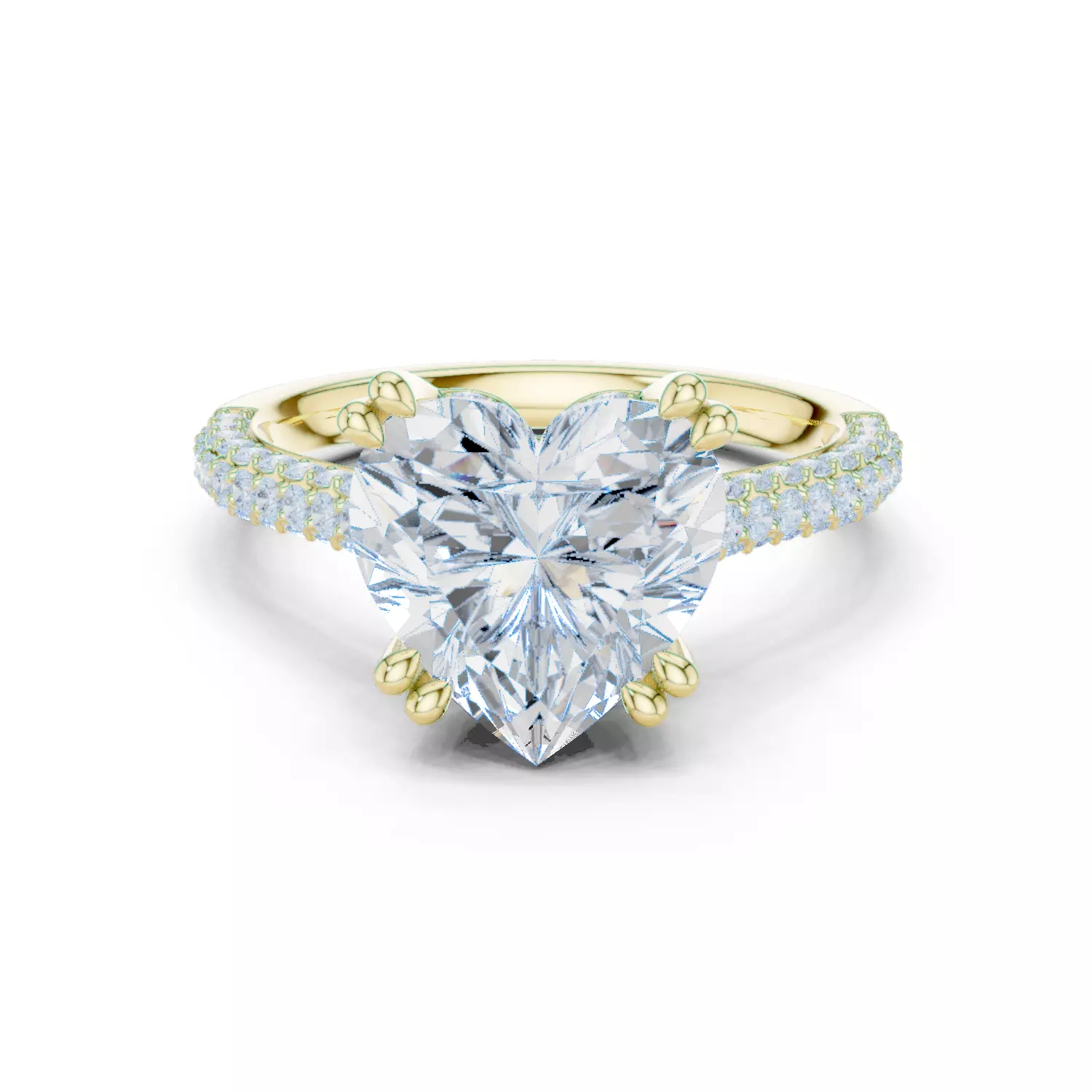 Double Claw Prong Heart Cut Diamond Wedding Ring 3DM STL Video 3D print model_13