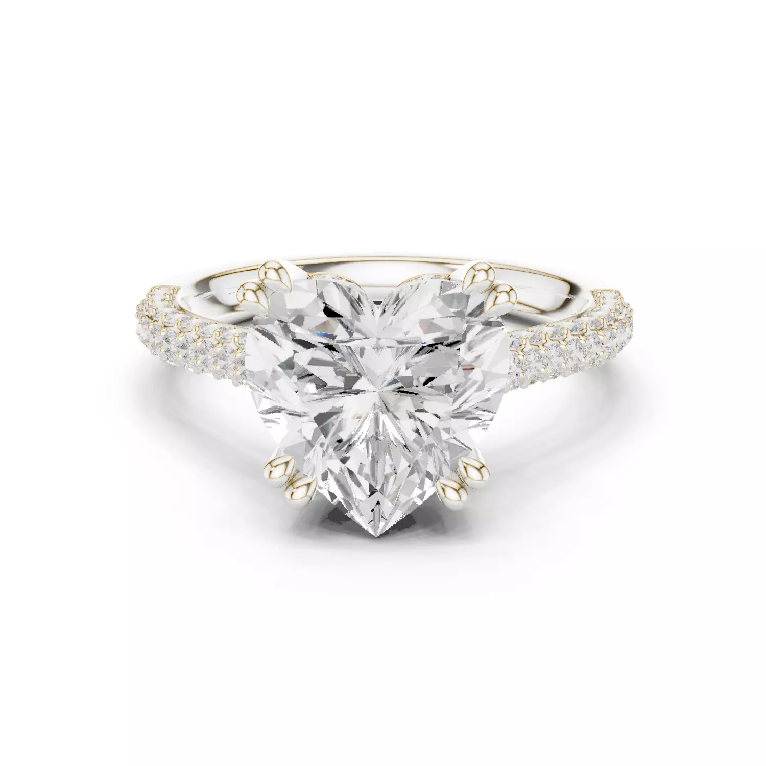 Double Claw Prong Heart Cut Diamond Wedding Ring 3DM STL Video 3D print model_14