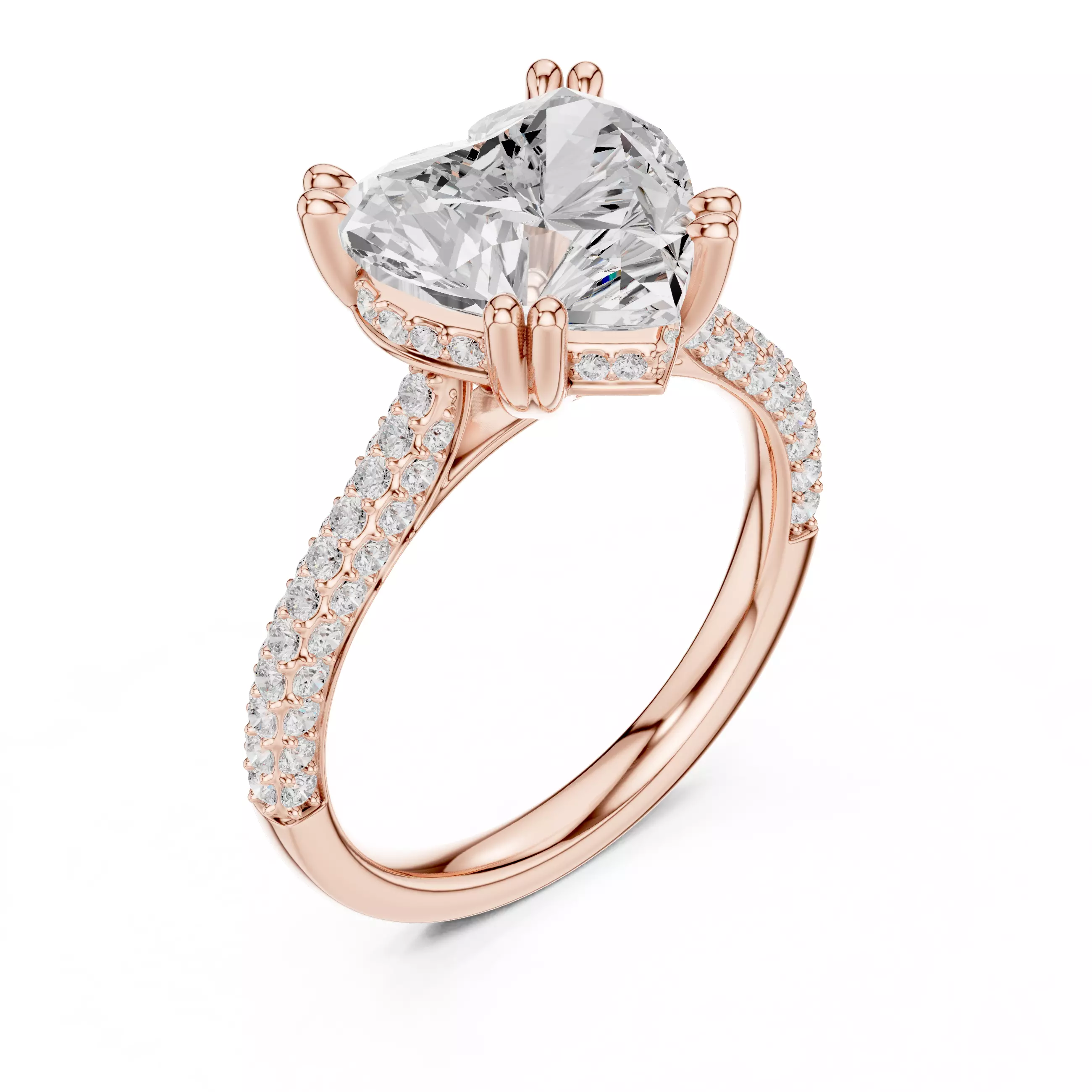 Double Claw Prong Heart Cut Diamond Wedding Ring 3DM STL Video 3D print model_4