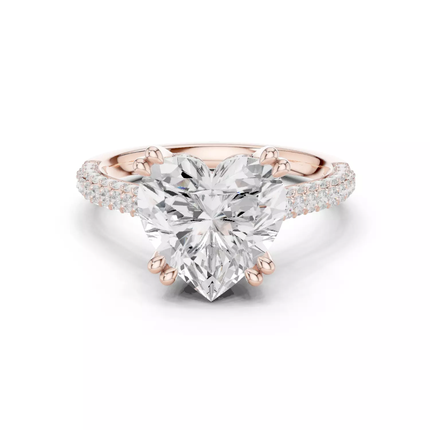 Double Claw Prong Heart Cut Diamond Wedding Ring 3DM STL Video 3D print model_12