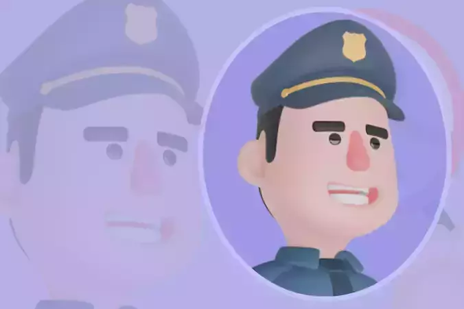 Stylized 3D Male Police Character - Officer with No Parking Sign