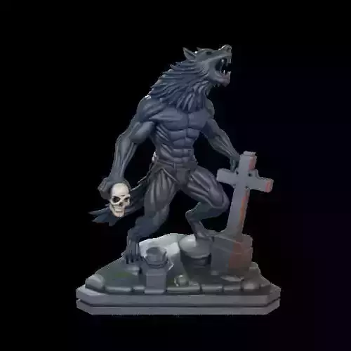 2182Werewolf Howling with Skull  3D Model  magic