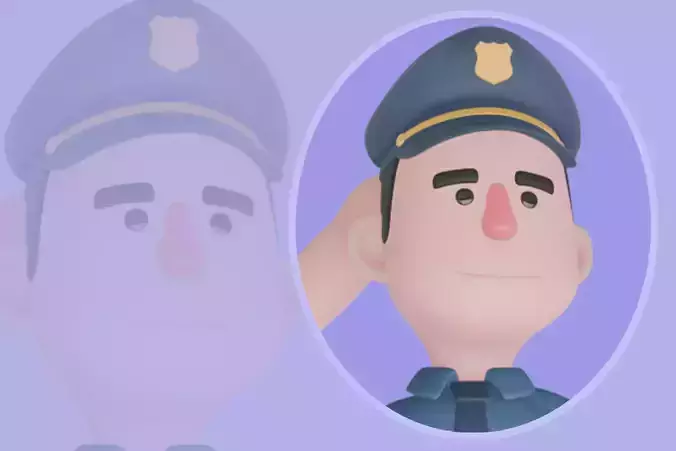 Stylized 3D Male Police Character - Cartoon Officer Salute