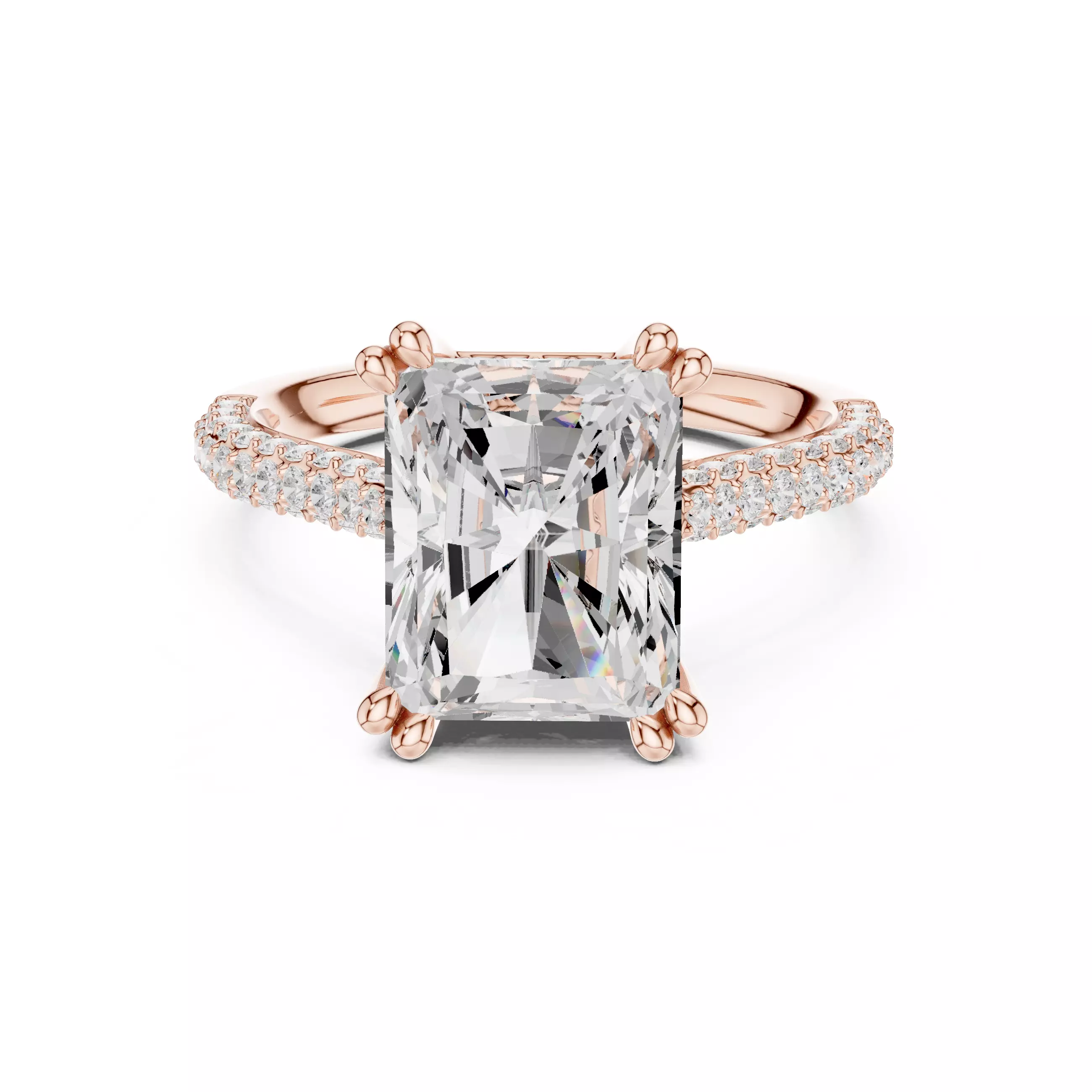 Double Claw Prong Radiant Cut Diamond Engagement Ring File Video 3D print model