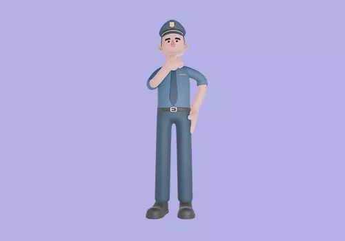 Stylized 3D Male Police Character-Cartoon Officer Thinking Pose 3D model_2