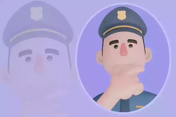 Stylized 3D Male Police Character-Cartoon Officer Thinking Pose