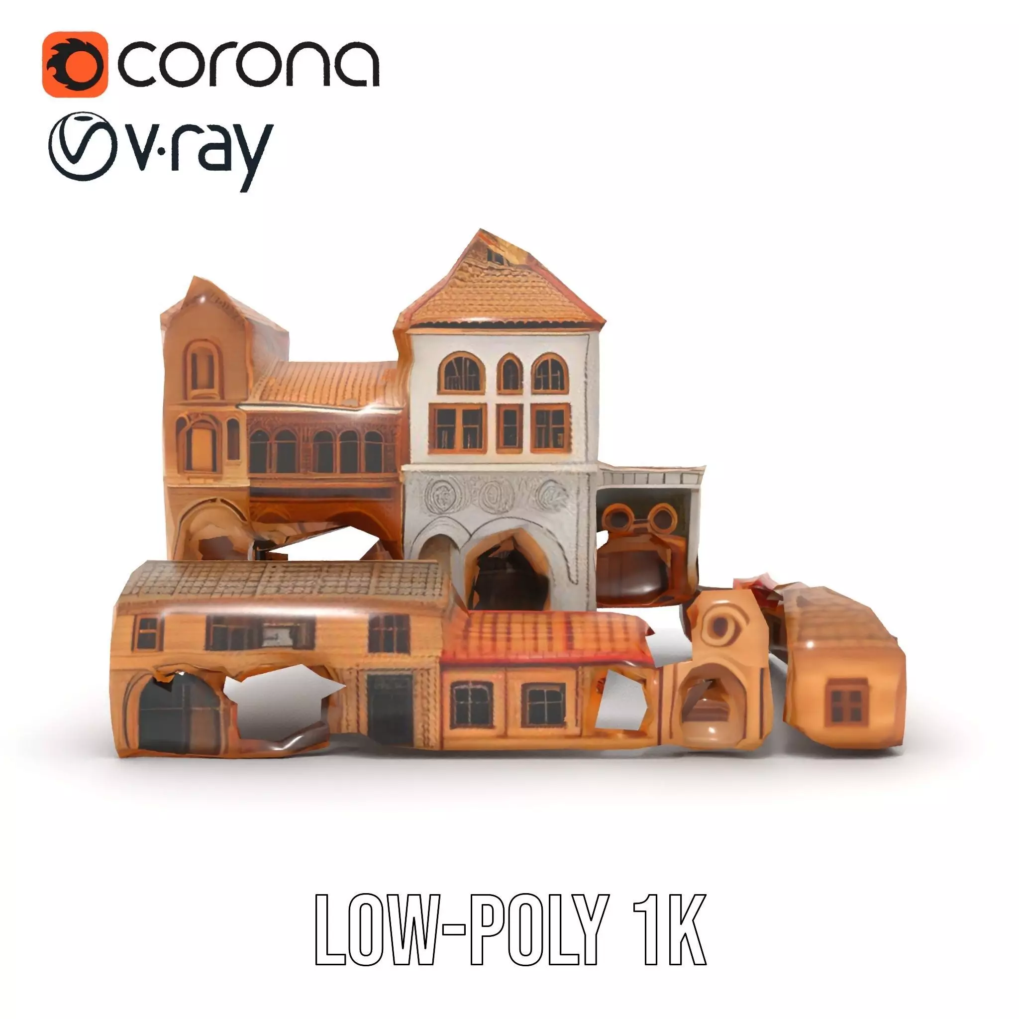 Historical City Buildings model pack Low-poly 3D model_14