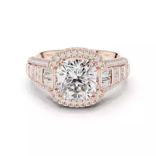 Cushion and Bar Set Baguette Cut Diamond Ring 3DM STL Video 3D print model