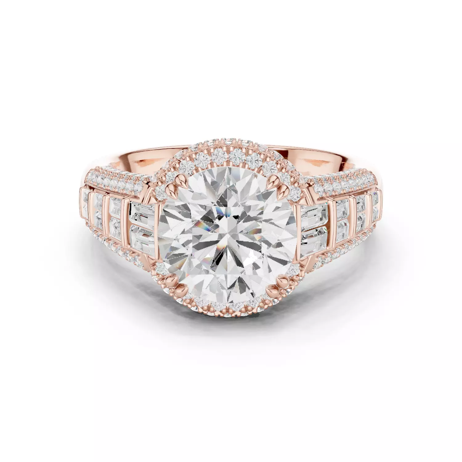 Round and Baguette Cut Diamond Wedding Ring 3DM STL Video 3D print model_12